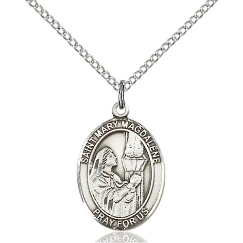 Sterling Silver St. Mary Magdalene Pendant - 18 inch Chain