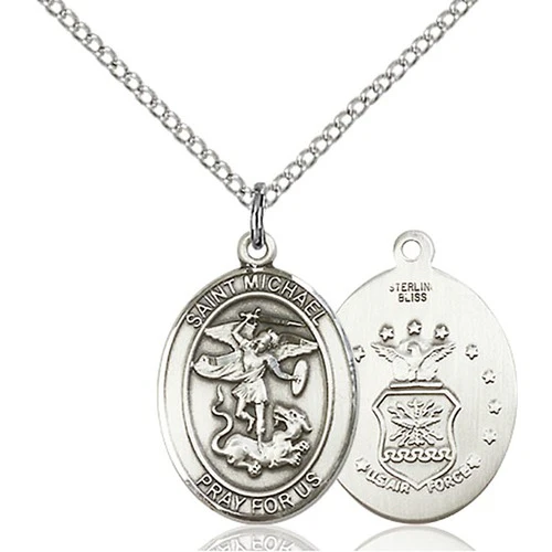 Sterling Silver St. Michael Oval Military Branch Necklaces - 18" - Image 2