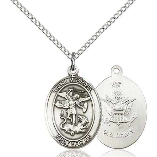Sterling Silver St. Michael Oval Military Branch Necklaces - 18" - Image 3