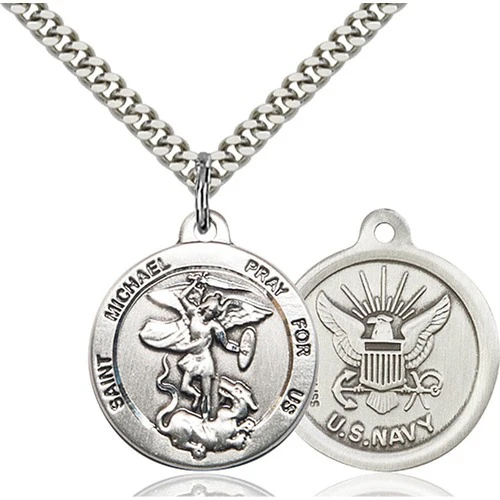 Sterling Silver St. Michael the Archangel Pendant / Navy - 2509032