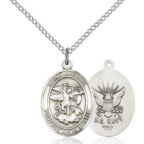 Sterling Silver St. Michael the Archangel Pendant / Navy - 2509150