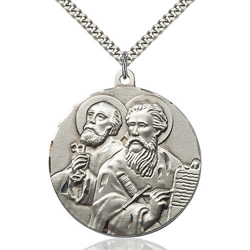 Sterling Silver St. Peter / St. Paul Pendant 1 5/8 X 1 1/2"