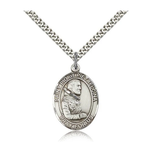 Sterling Silver St. Pio of Pietrelcina Pendant w/ chain