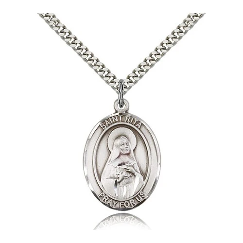 Sterling Silver St. Rita of Cascia Baseball Pendant w/ chain
