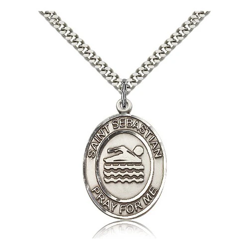 Sterling Silver St. Sebastian Pendant w/ chain-Swimming