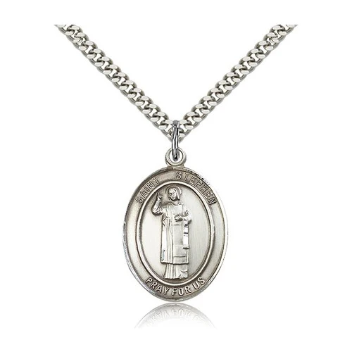Sterling Silver St. Stephen the Martyr Pendant w/ chain