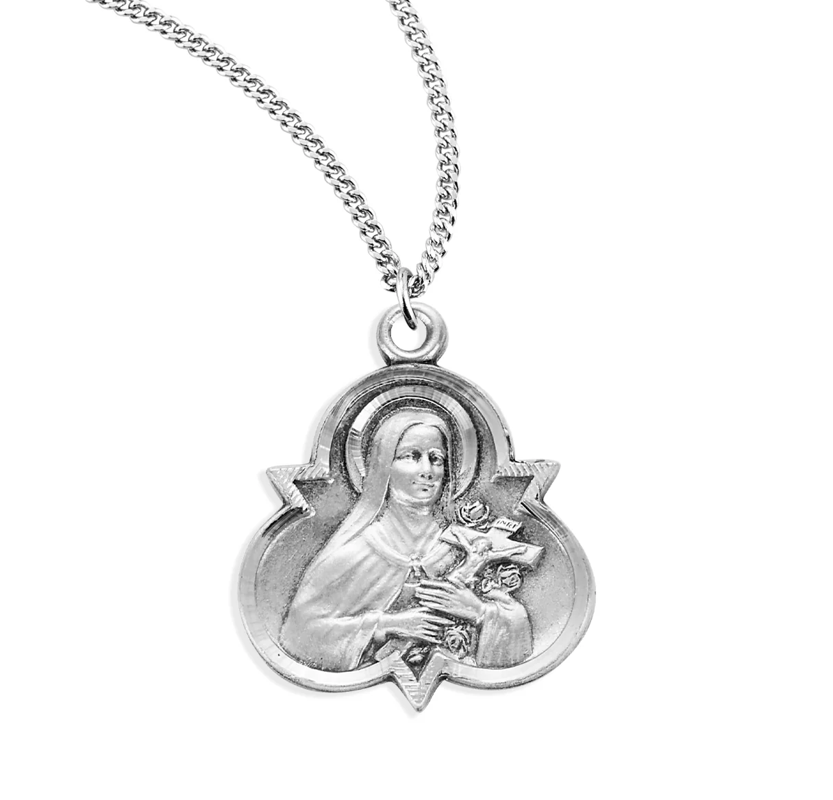 Sterling Silver St. Therese Trinity Medal Necklace - Image 2