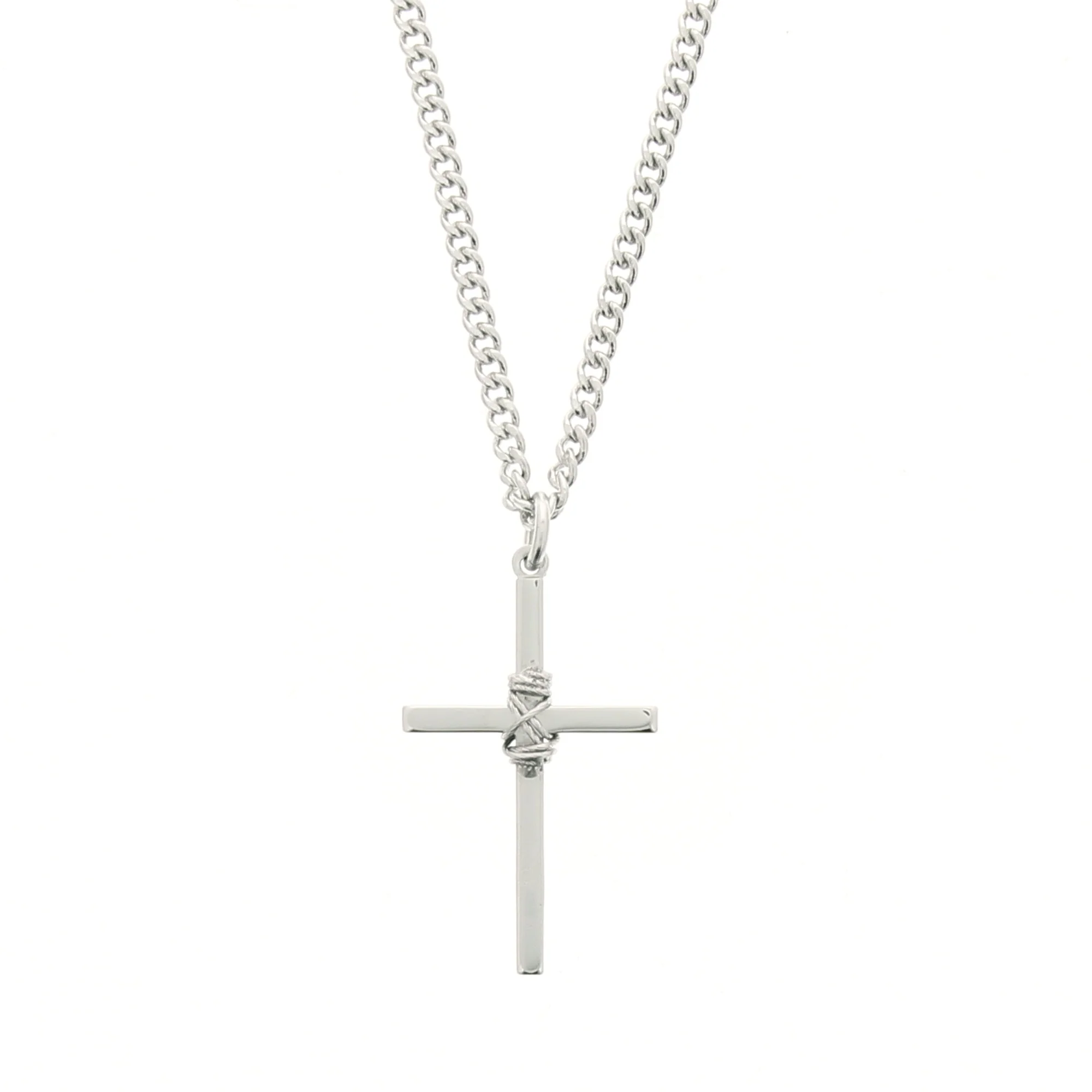 Sterling Silver Wrapped Cross Necklace - 24"
