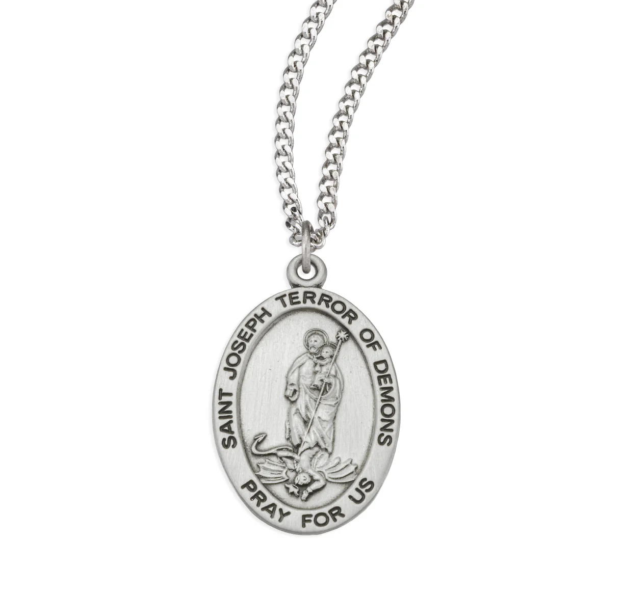 Sterling St. Joseph Terror of Demons Medal Necklace - 24"