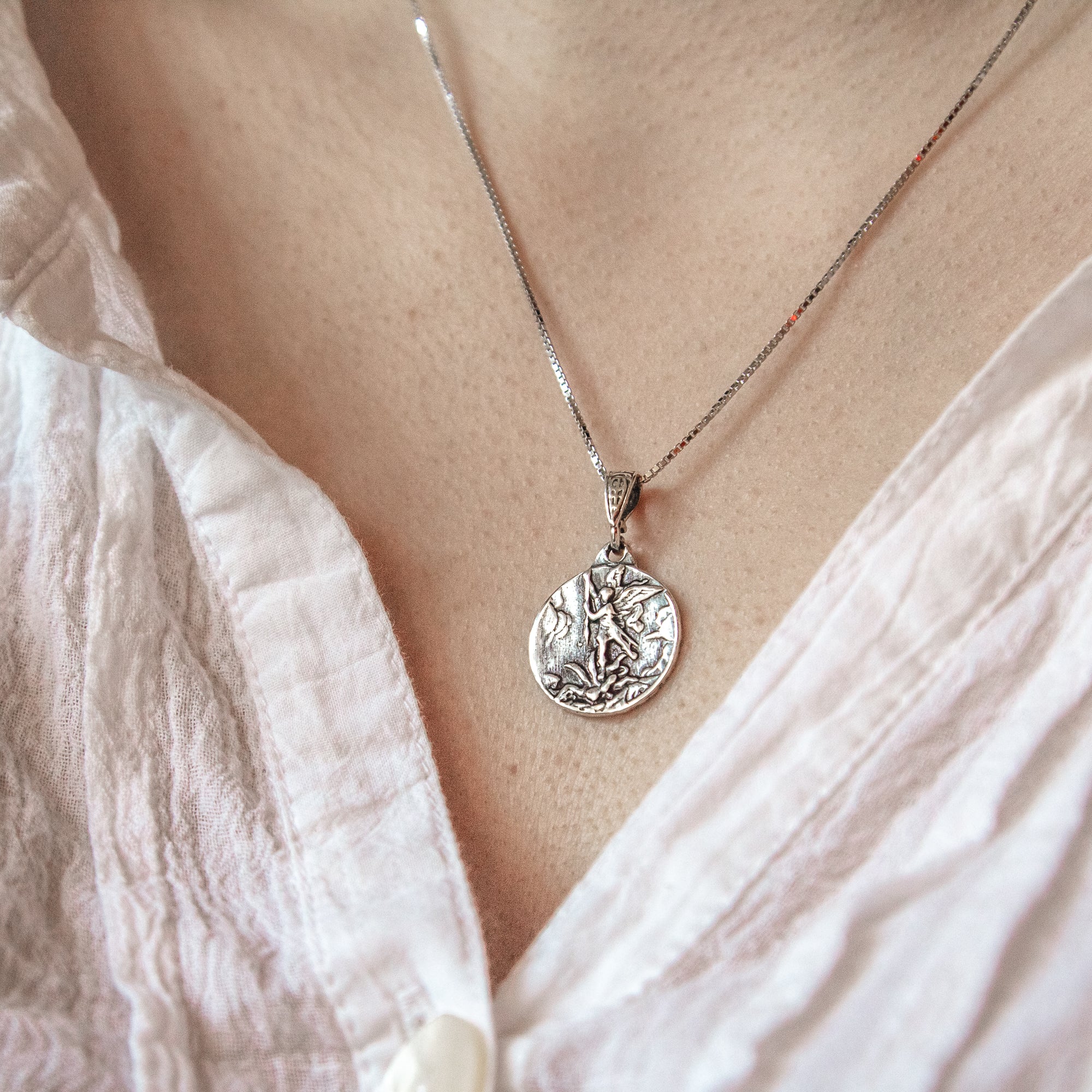 Sterling St. Michael Vintage Medal Necklace - Image 2