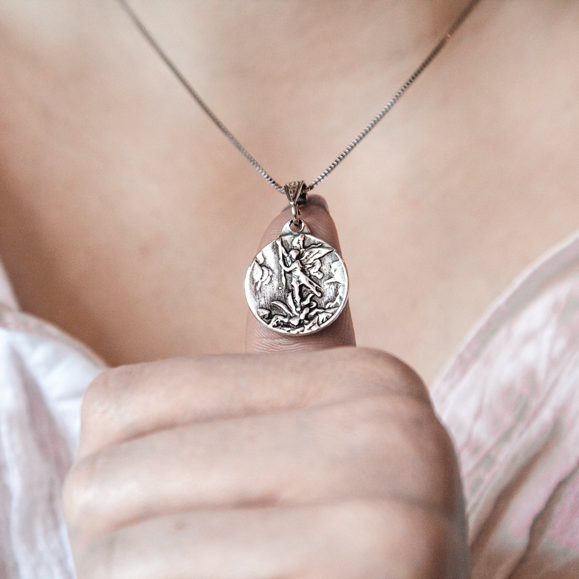 Sterling St. Michael Vintage Medal Necklace - Image 3