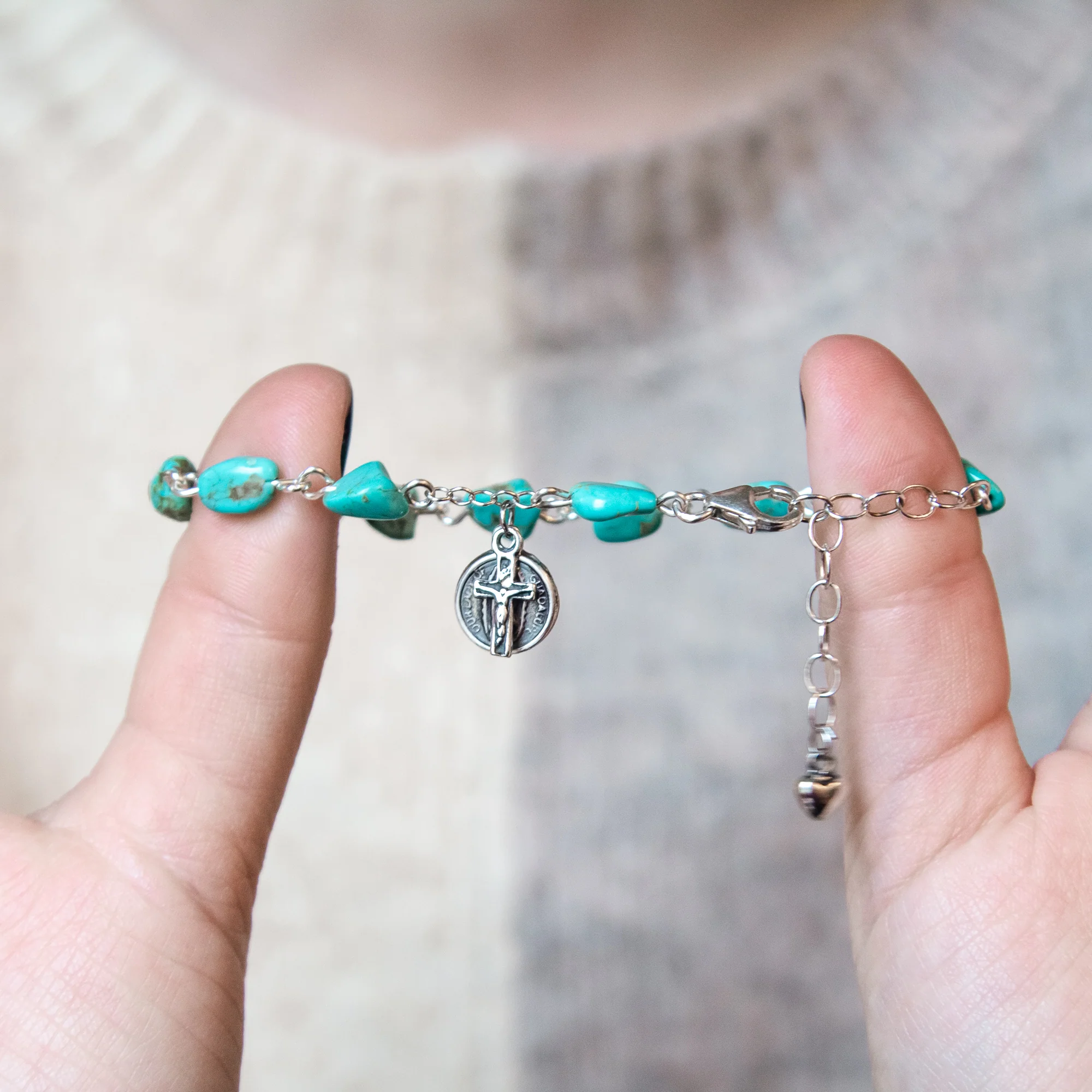 Sterling & Turquoise Nugget Our Lady of Guadalupe Rosary Bracelet - Image 2
