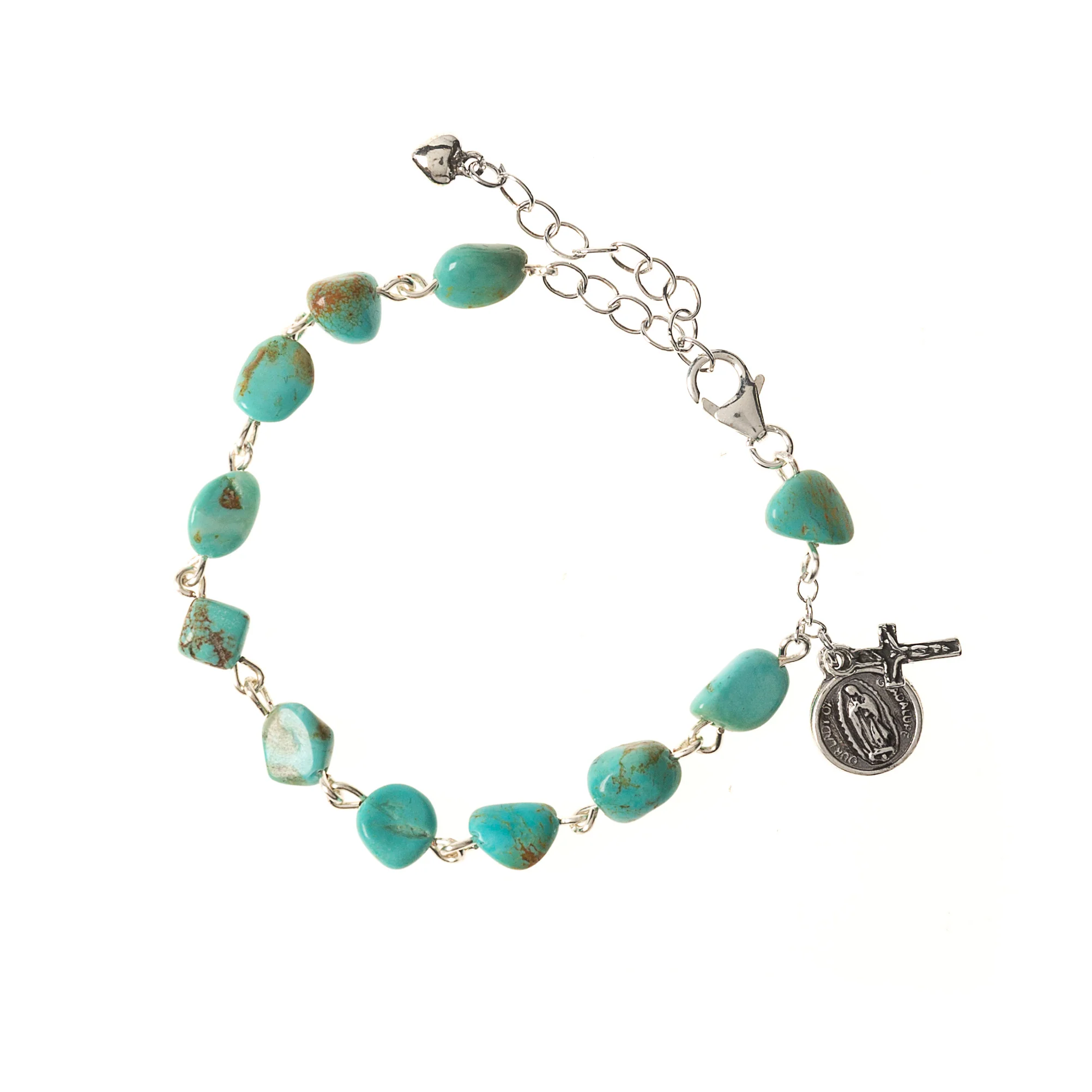 Sterling & Turquoise Nugget Our Lady of Guadalupe Rosary Bracelet - Image 4
