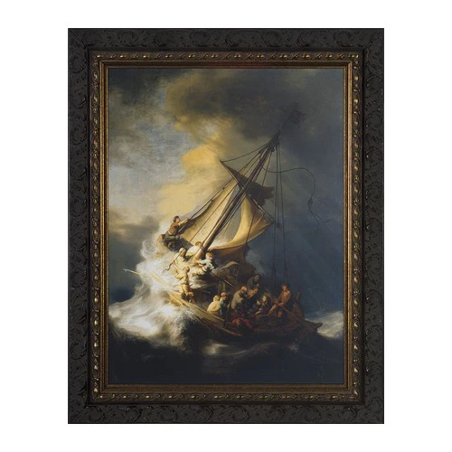 Storm at the Sea of Galilee in Dark Ornate Frame - 12" x 16"