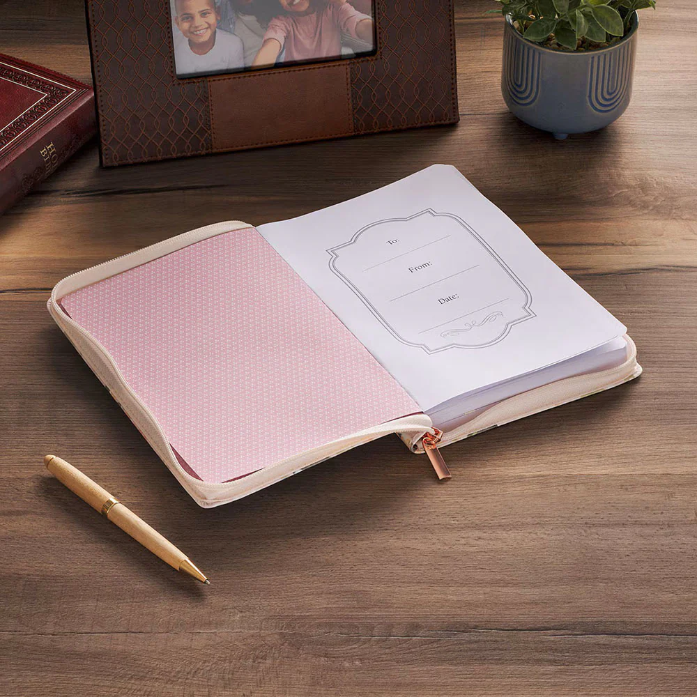 Strength & Honor Pink Floral Faux Leather Journal with Zipper - Image 2