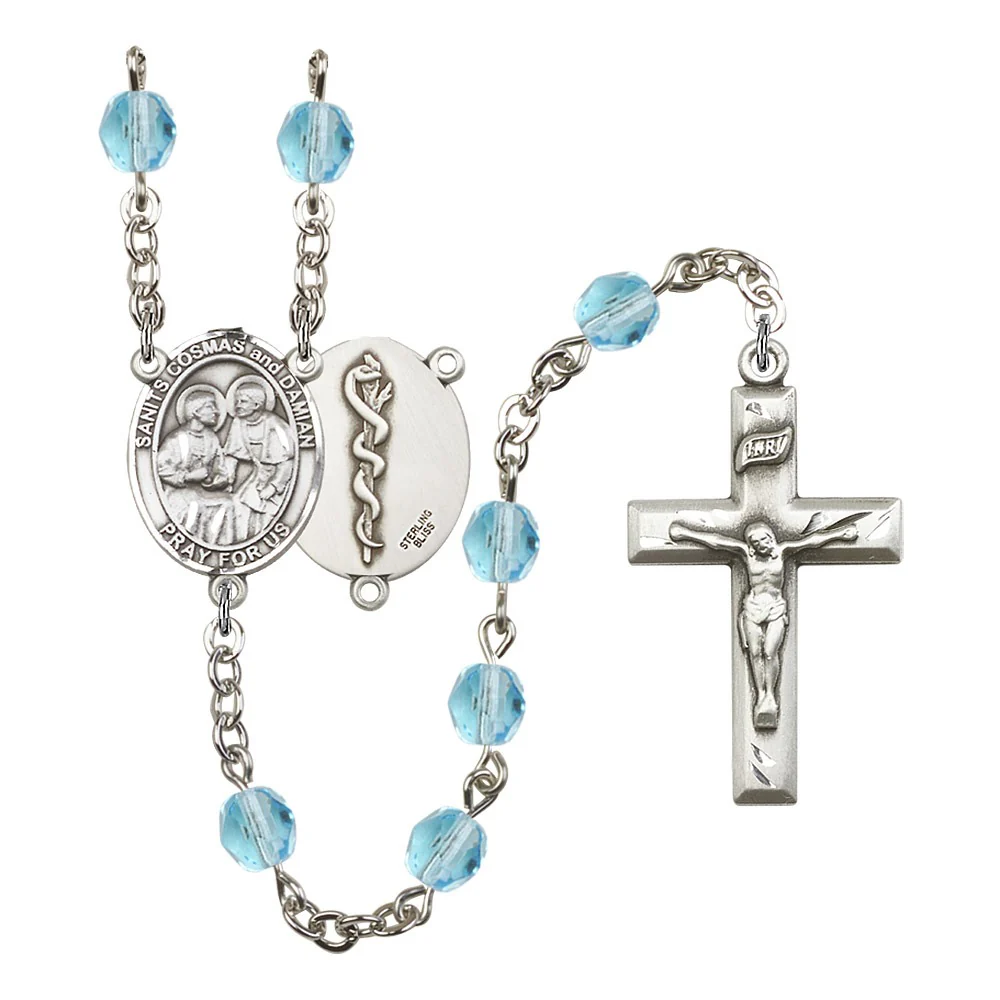 Sts. Cosmas & Damian / Doctors Aqua Blue March Rosary - 6mm