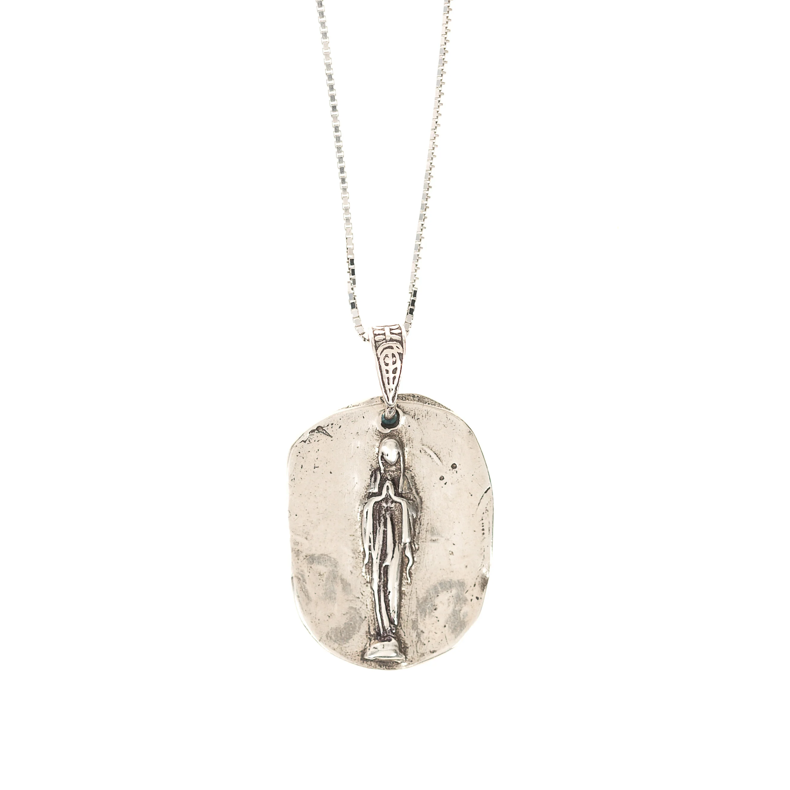 Stylized Sterling Silver Marian Pendant Necklace - Image 3