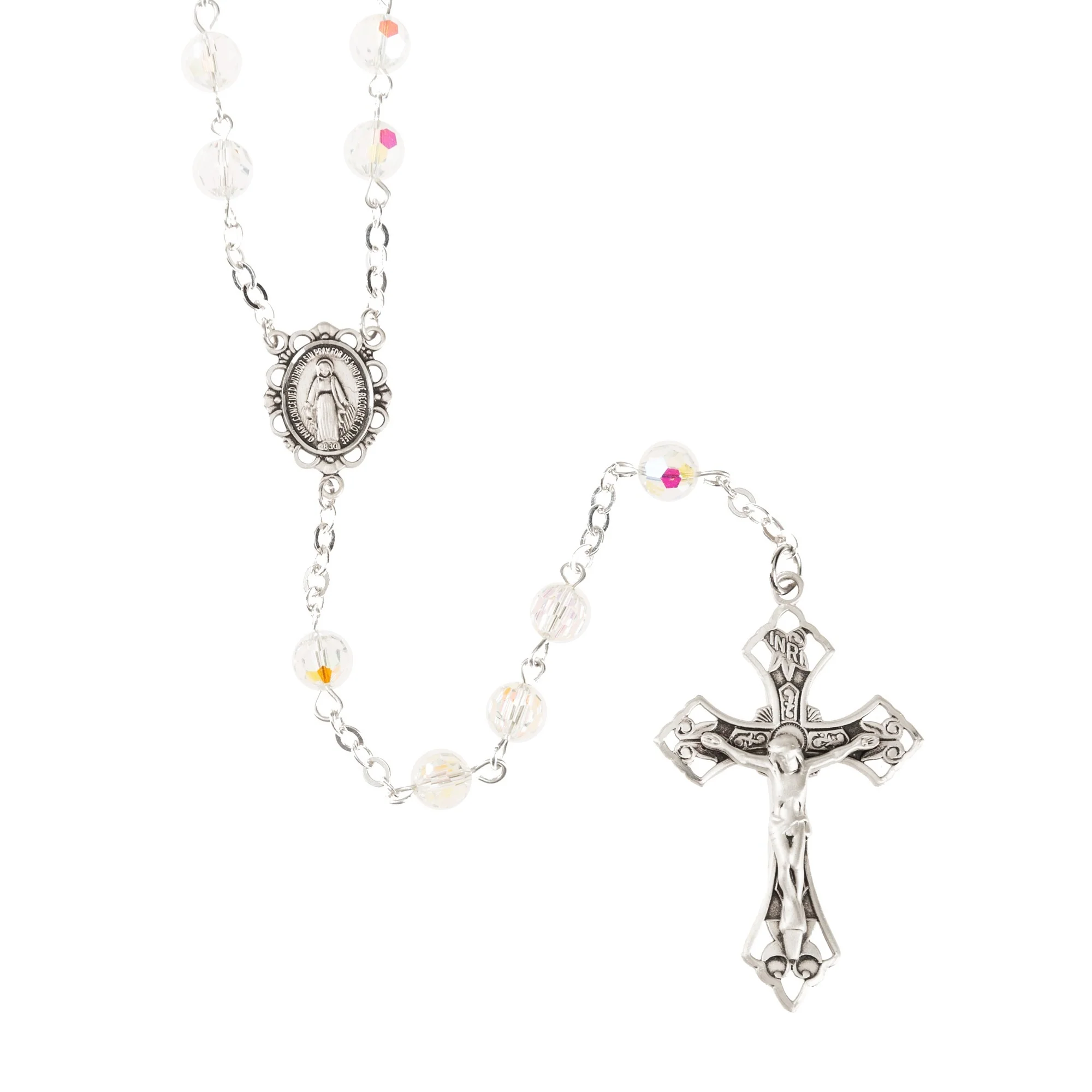 Swarovski Clear Crystal Aurora Borealis and Sterling Rosary - Image 2
