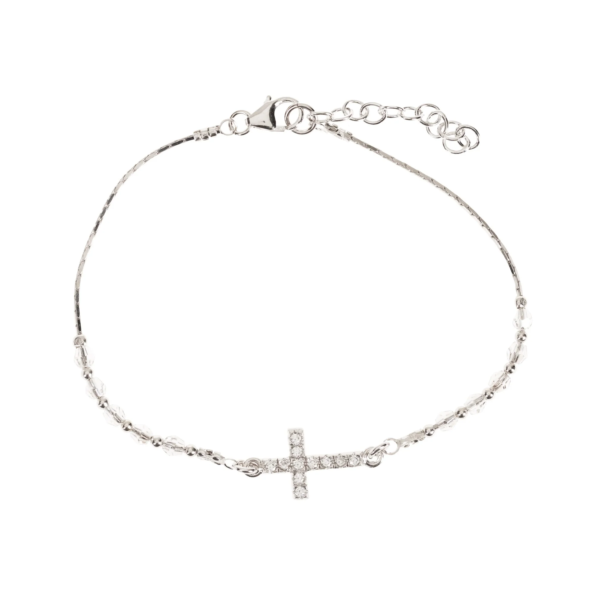 Swarovski Clear Crystal Rosary Bracelet with Crystal Cross