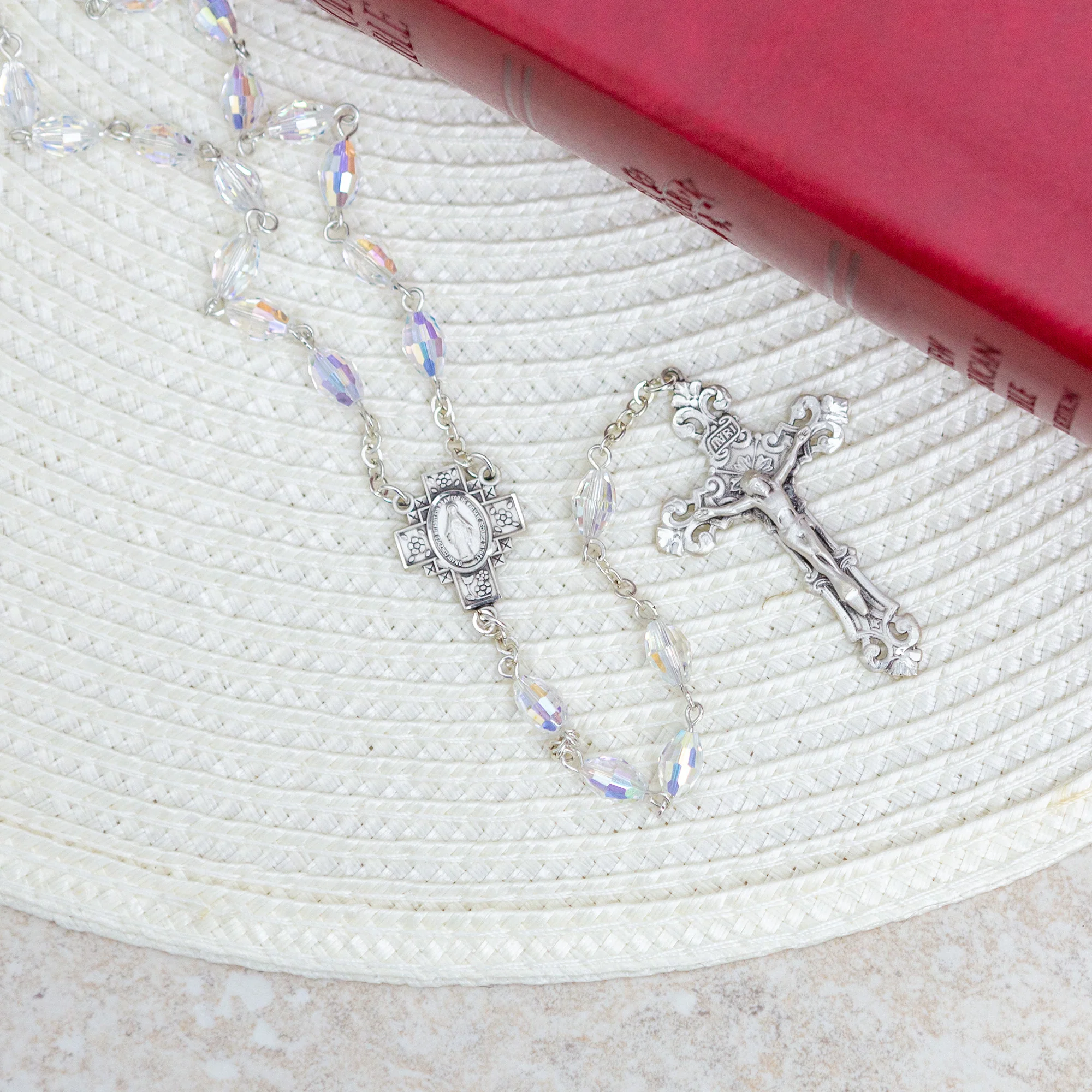 Swarovski Clear Oval Crystal and Sterling Silver Rosary