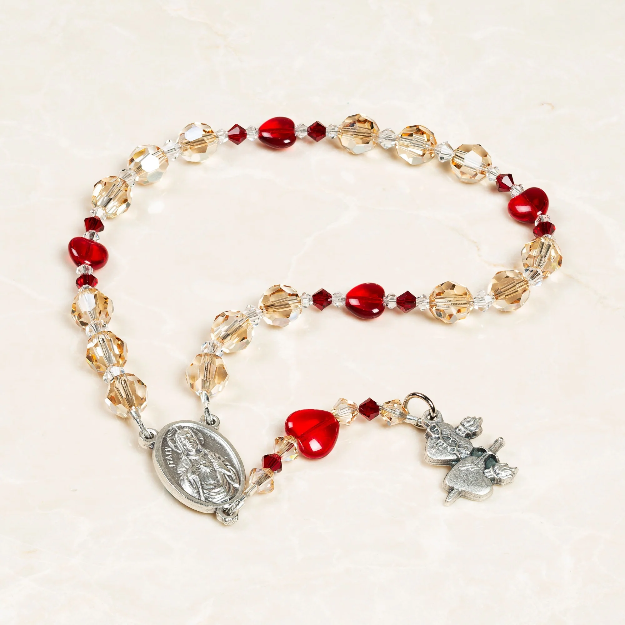 Swarovski Crystal Sacred & Immaculate Heart Chaplet
