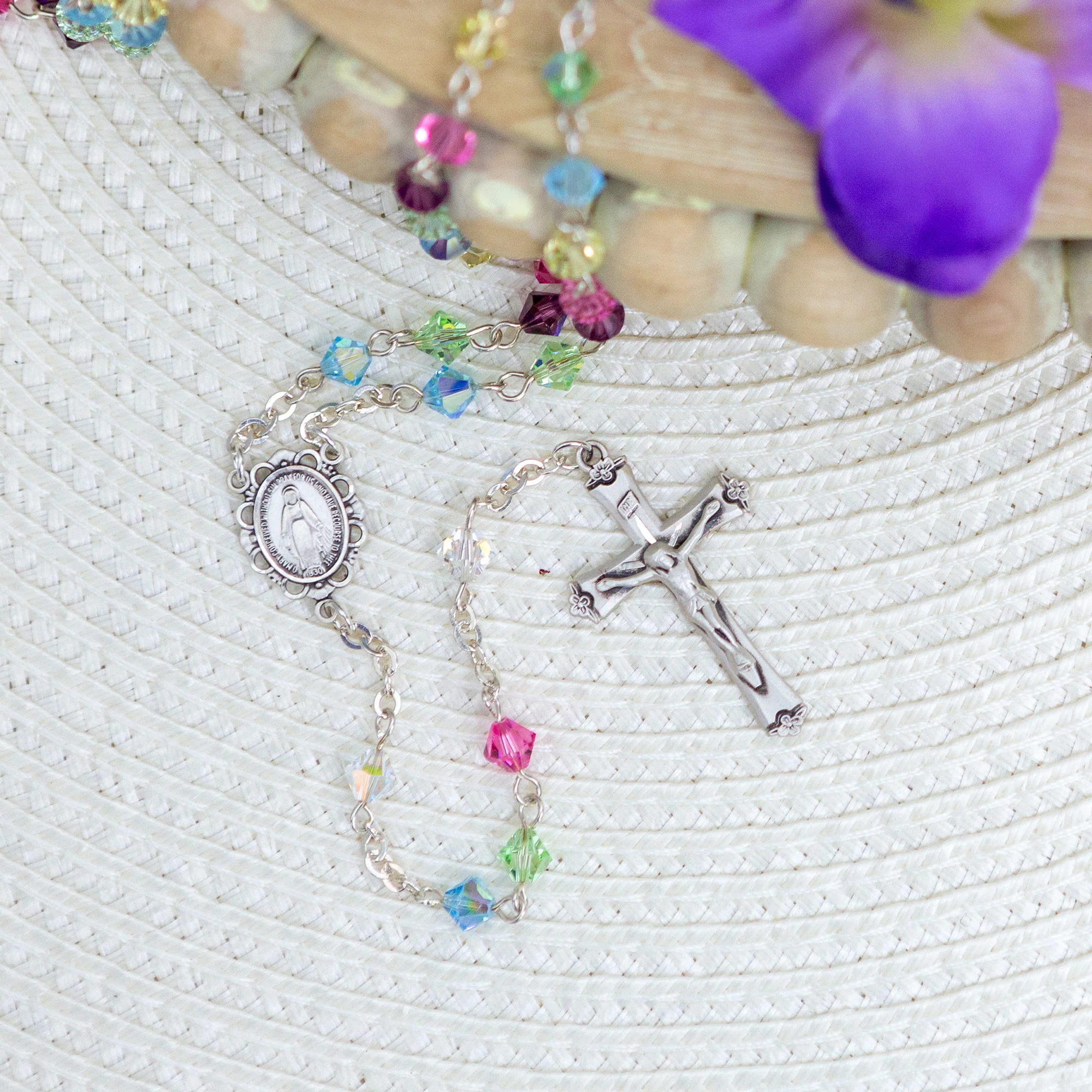 Swarovski Multicolored Pastel Sterling Rosary