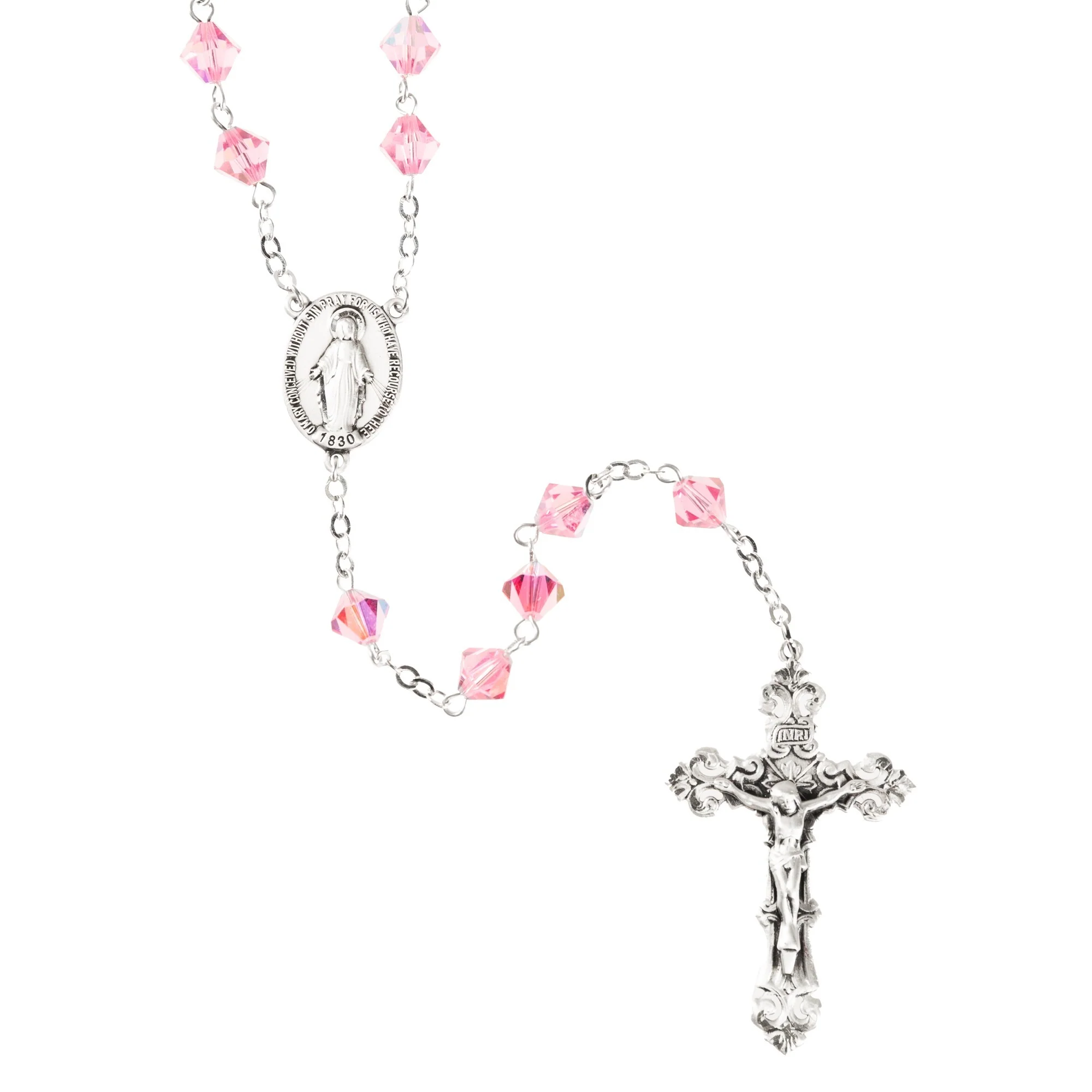 Swarovski Pink Crystal Rondelle and Sterling Rosary - Image 2