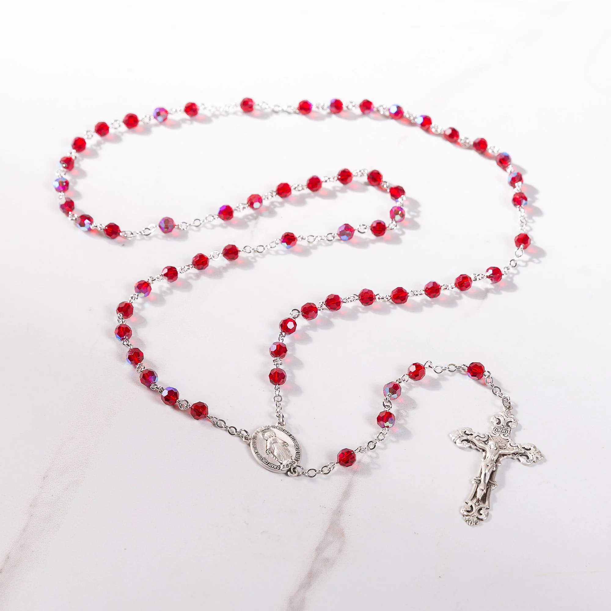 Swarovski Ruby Crystal and Sterling Rosary
