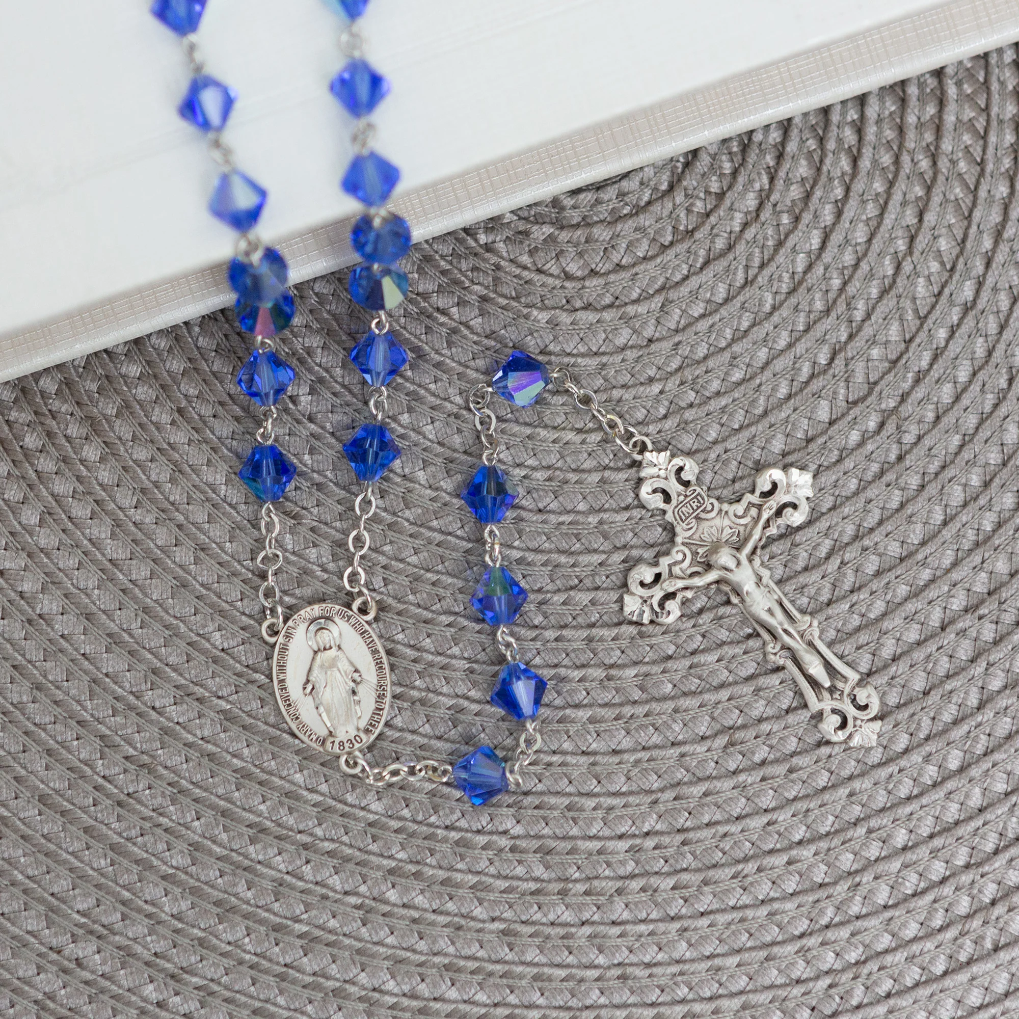 Swarovski Sapphire Rondelle and Sterling Rosary
