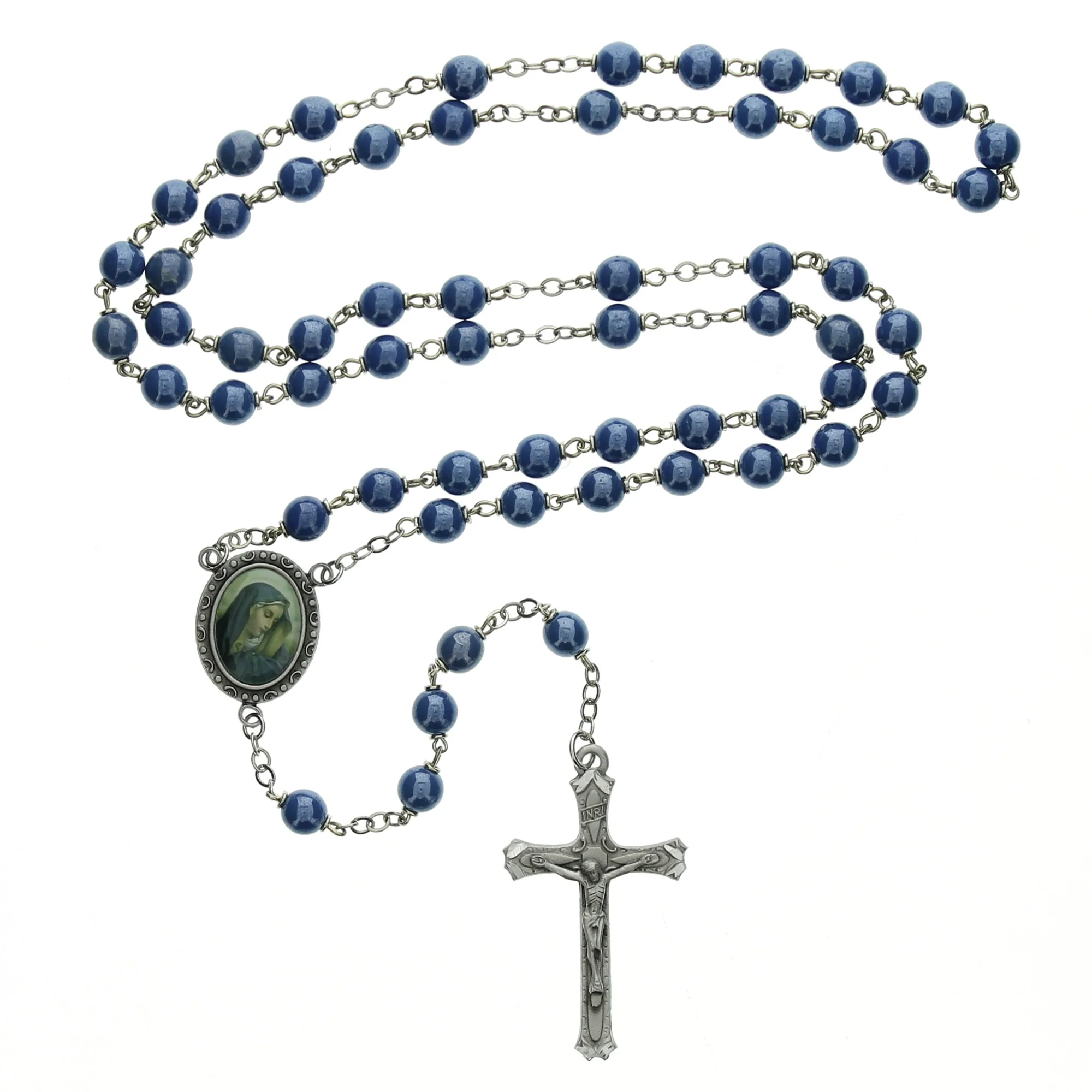 Teal Our Lady of Sorrows Image Rosary - 7mm - Image 2