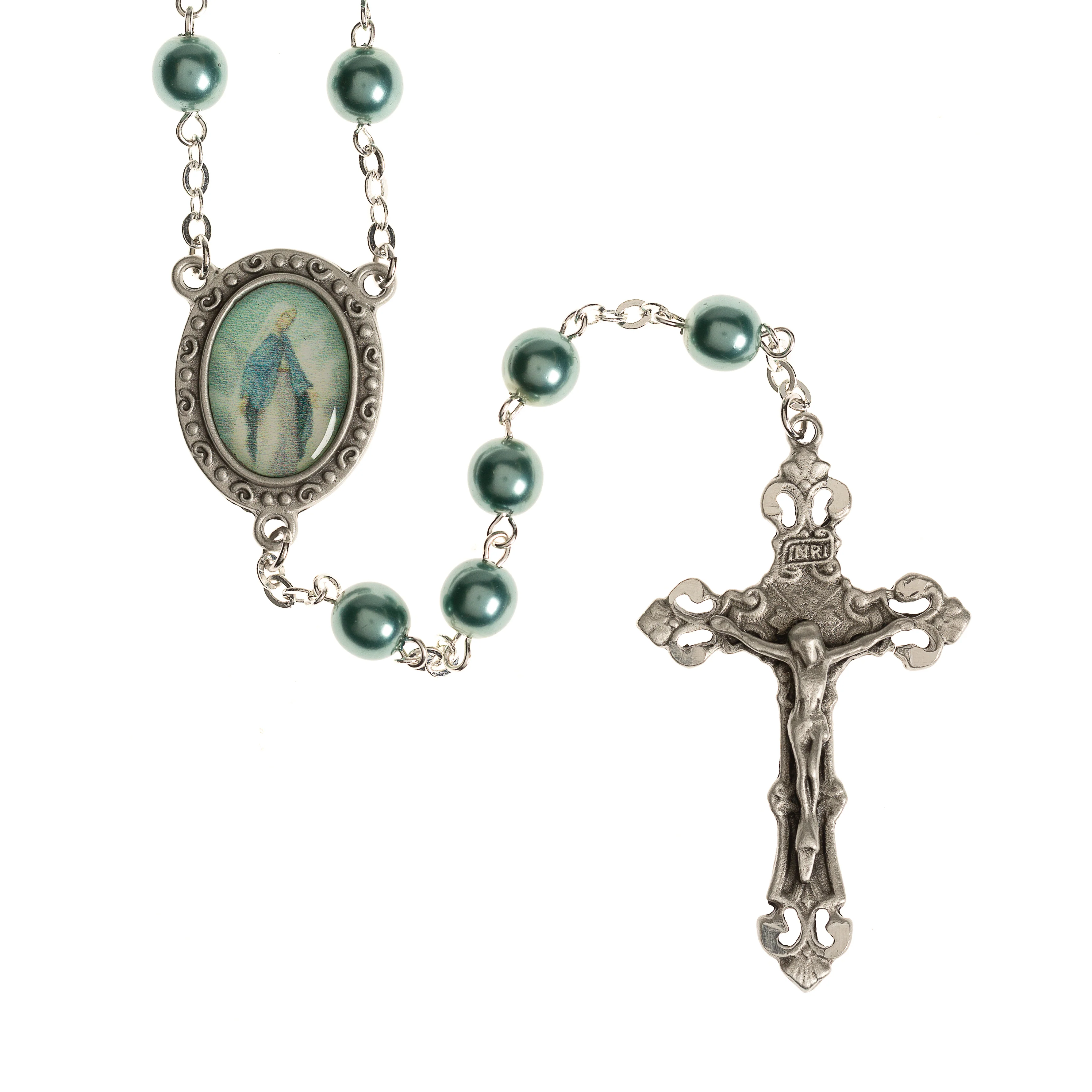 Teal Pearl Our Lady of Grace Rosary
