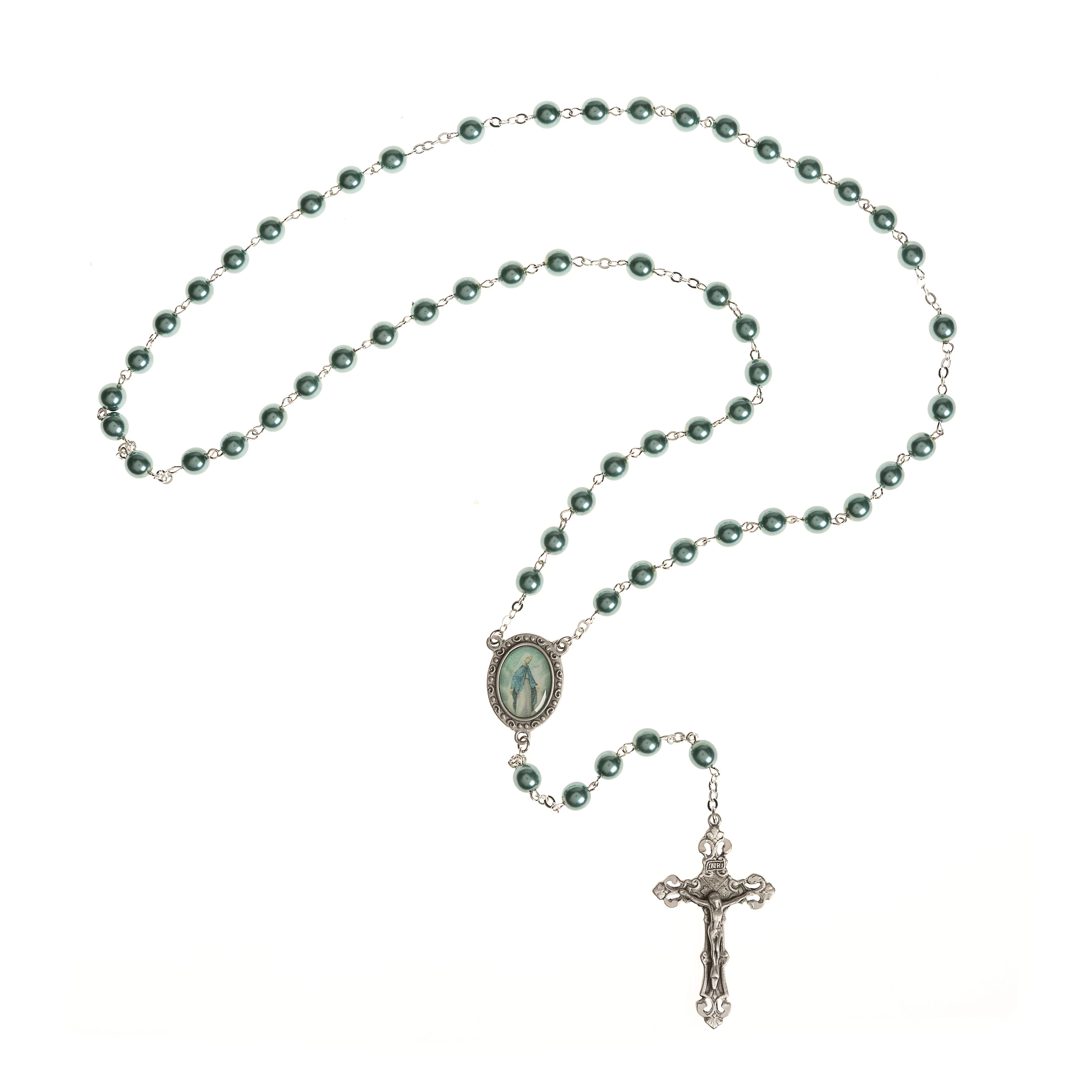 Teal Pearl Our Lady of Grace Rosary - Image 5