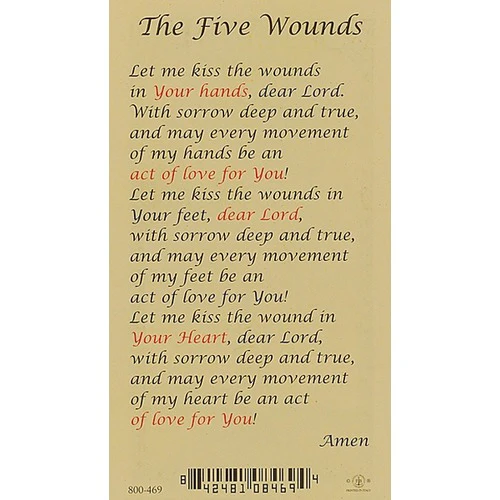 The Five Wounds - Crucificed Christ - Prayer Card - Image 2
