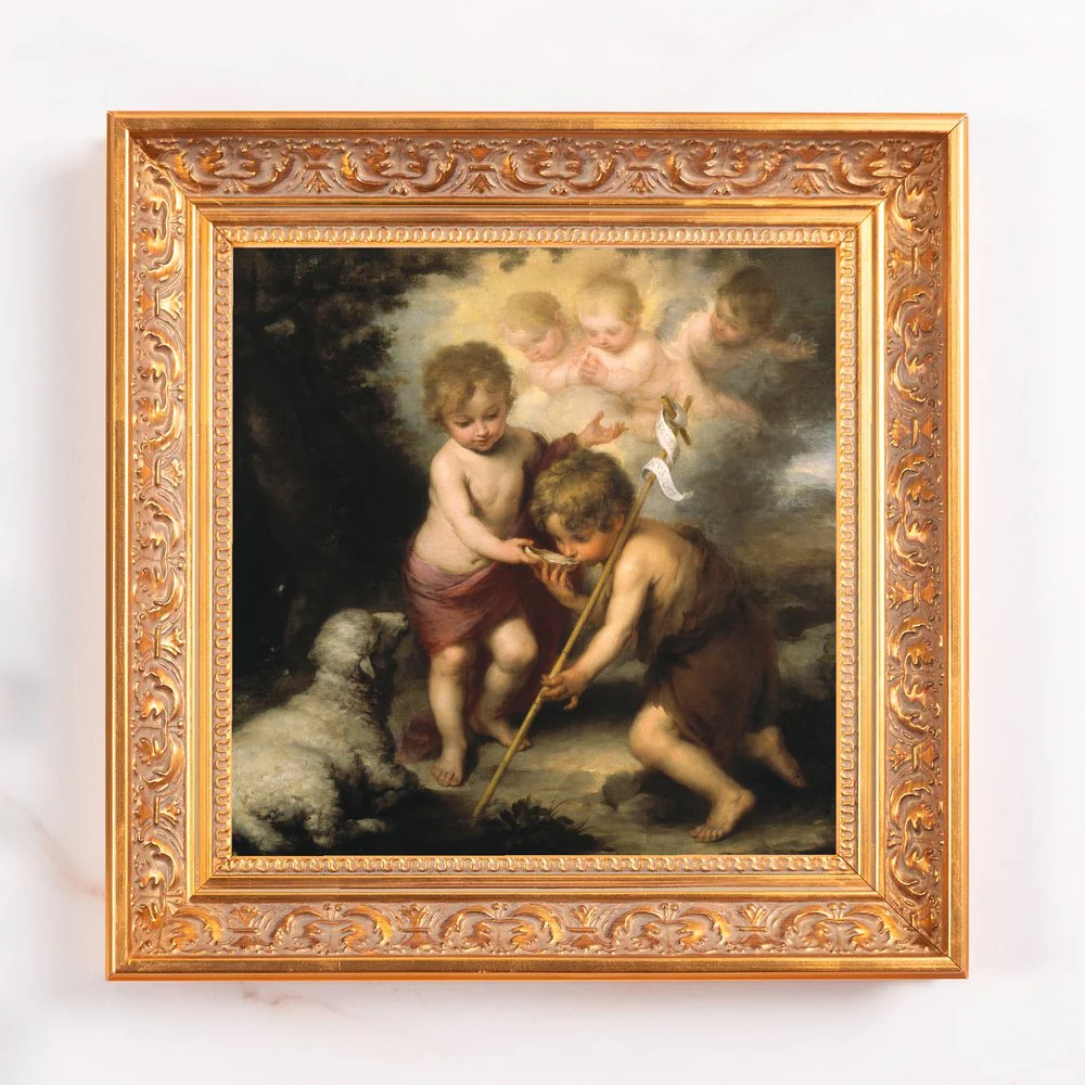 The Holy Children with a Shell Framed Canvas - Sacred Mini Collection - Image 2