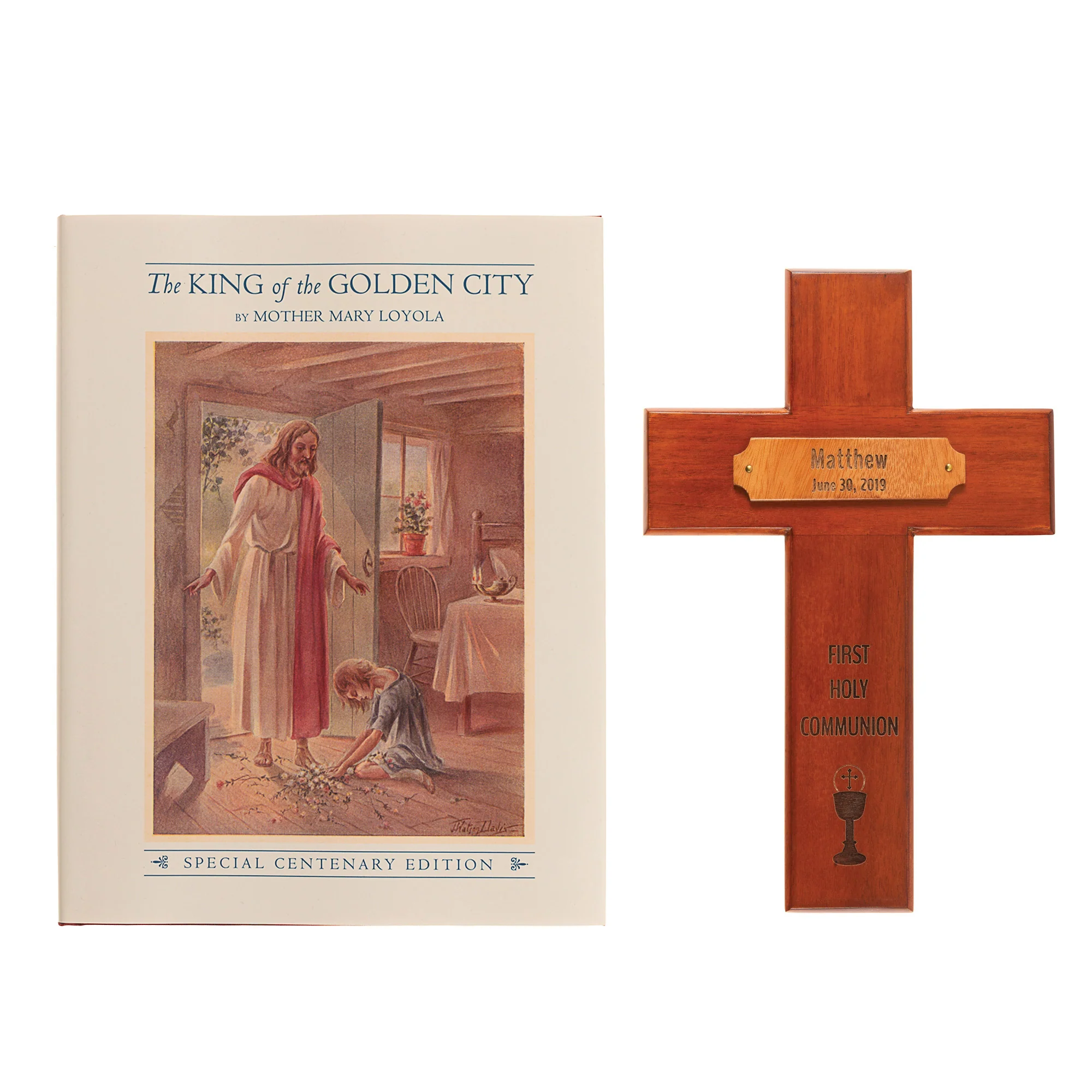 The King of the Golden City Book & Personalized First Communion Wood Cross (Gift Set) - Image 2