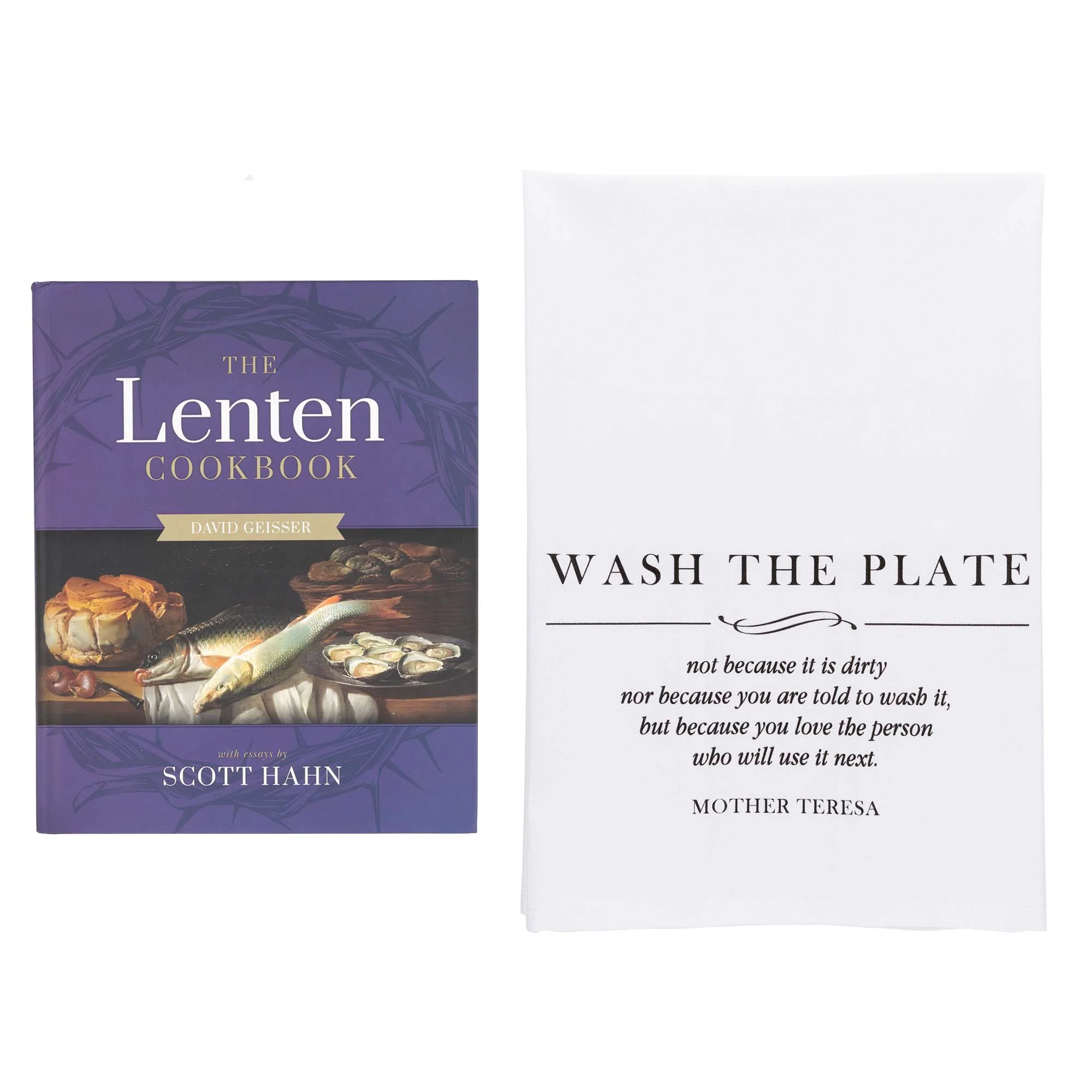 The Lenten Cookbook & Mother Teresa Wash the Plate Dish Towel Set - Image 2