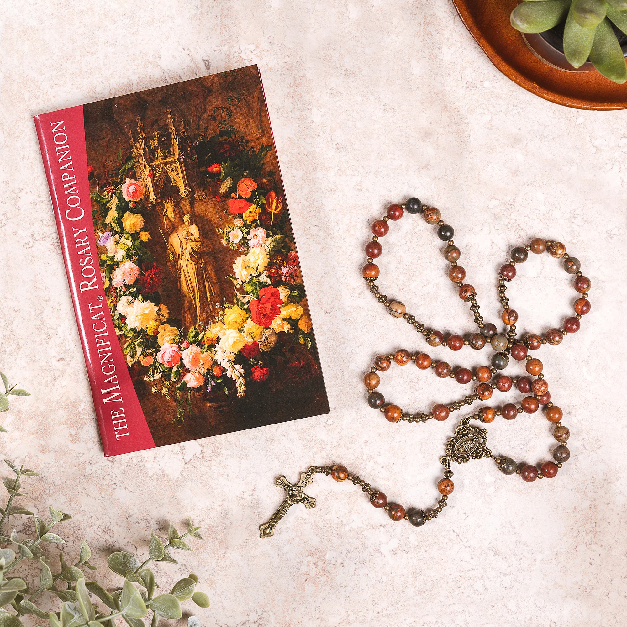 The Magnificat Rosary Companion & Antique Bronze & Red Turquoise Miraculous Rosary (Gift Set)