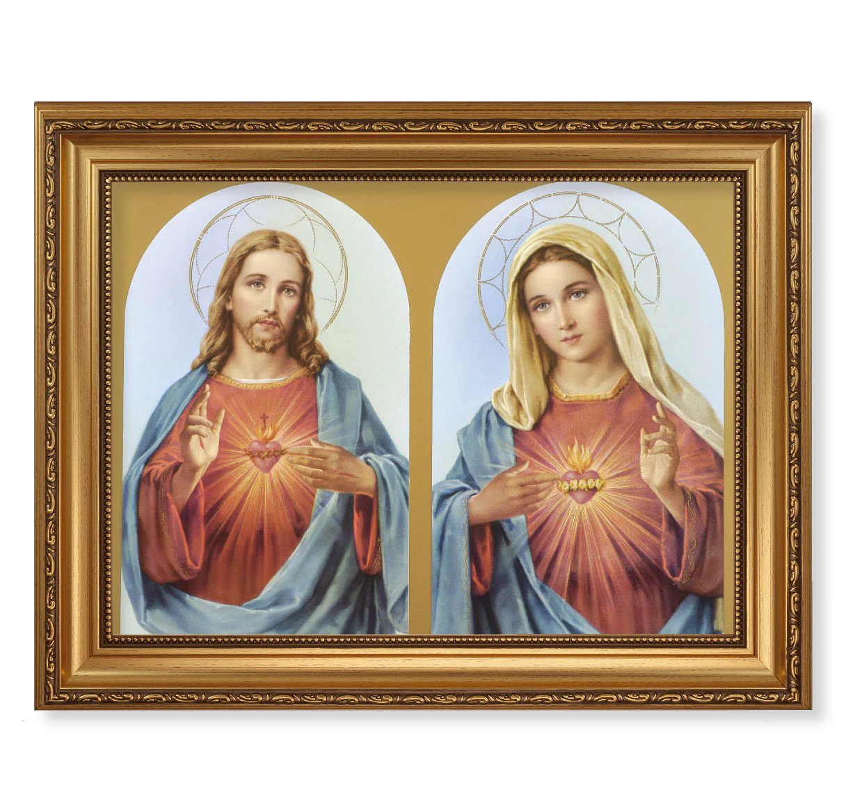 The Sacred & Immaculate Hearts Gold Framed Art - 15" x 19"