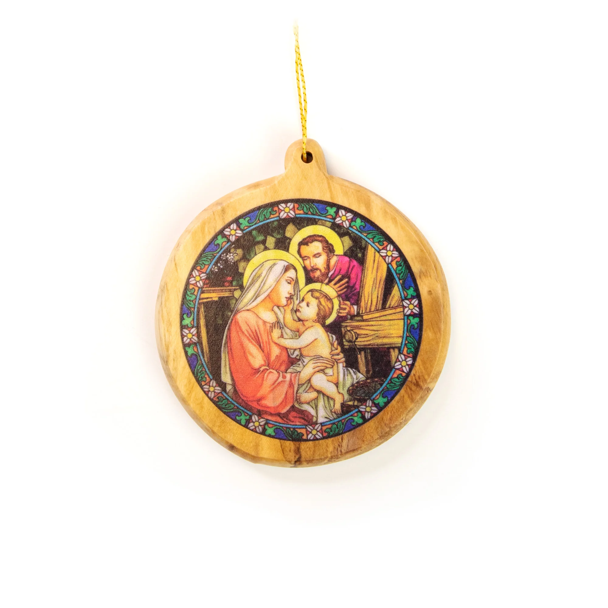 Thick Cut Olive Wood Holy Family Ornament