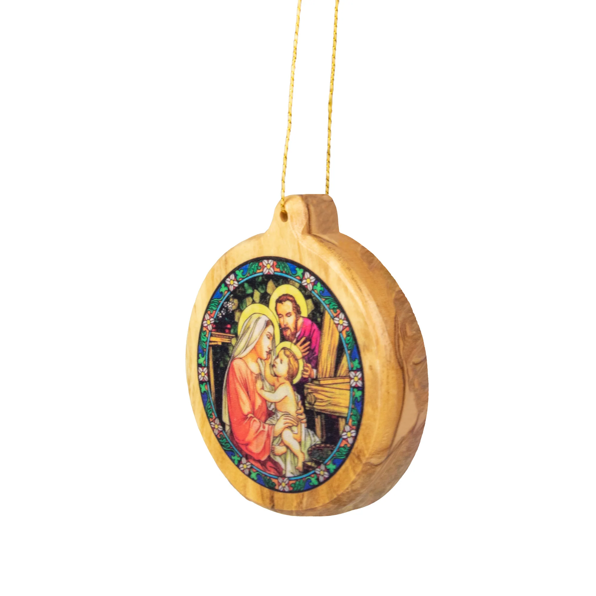 Thick Cut Olive Wood Holy Family Ornament - Image 2