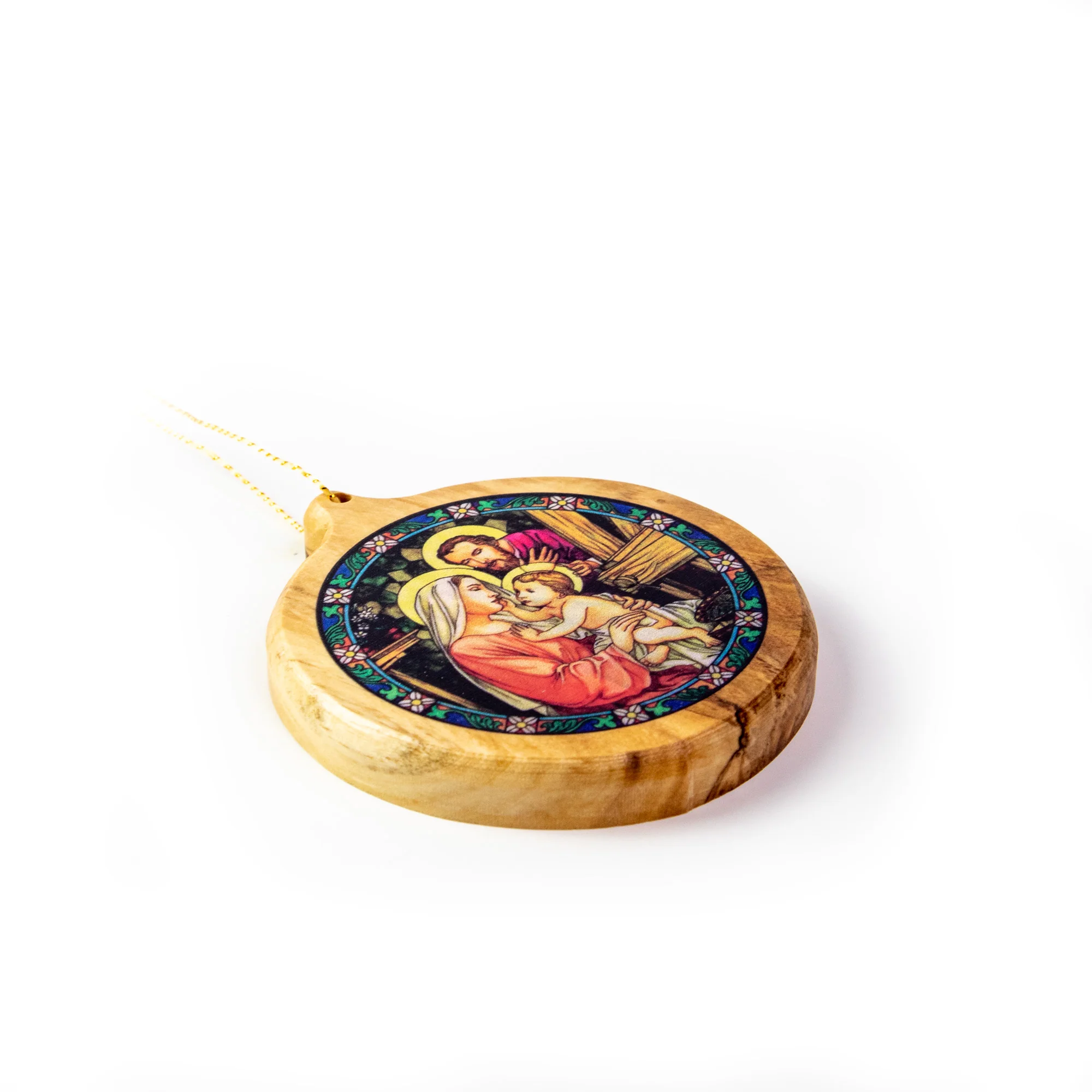 Thick Cut Olive Wood Holy Family Ornament - Image 3