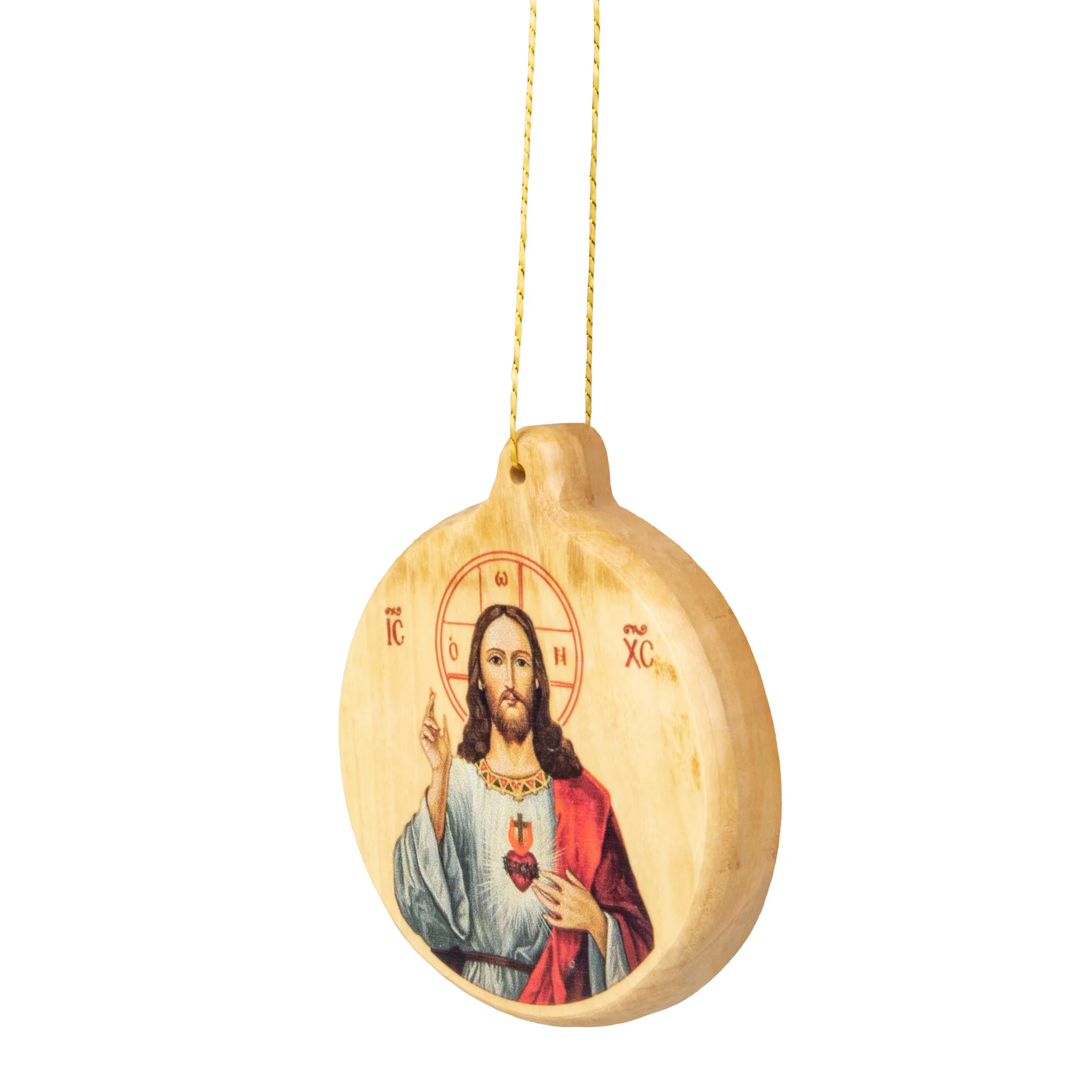 Thick Cut Olive Wood Sacred Heart Ornament - Image 3