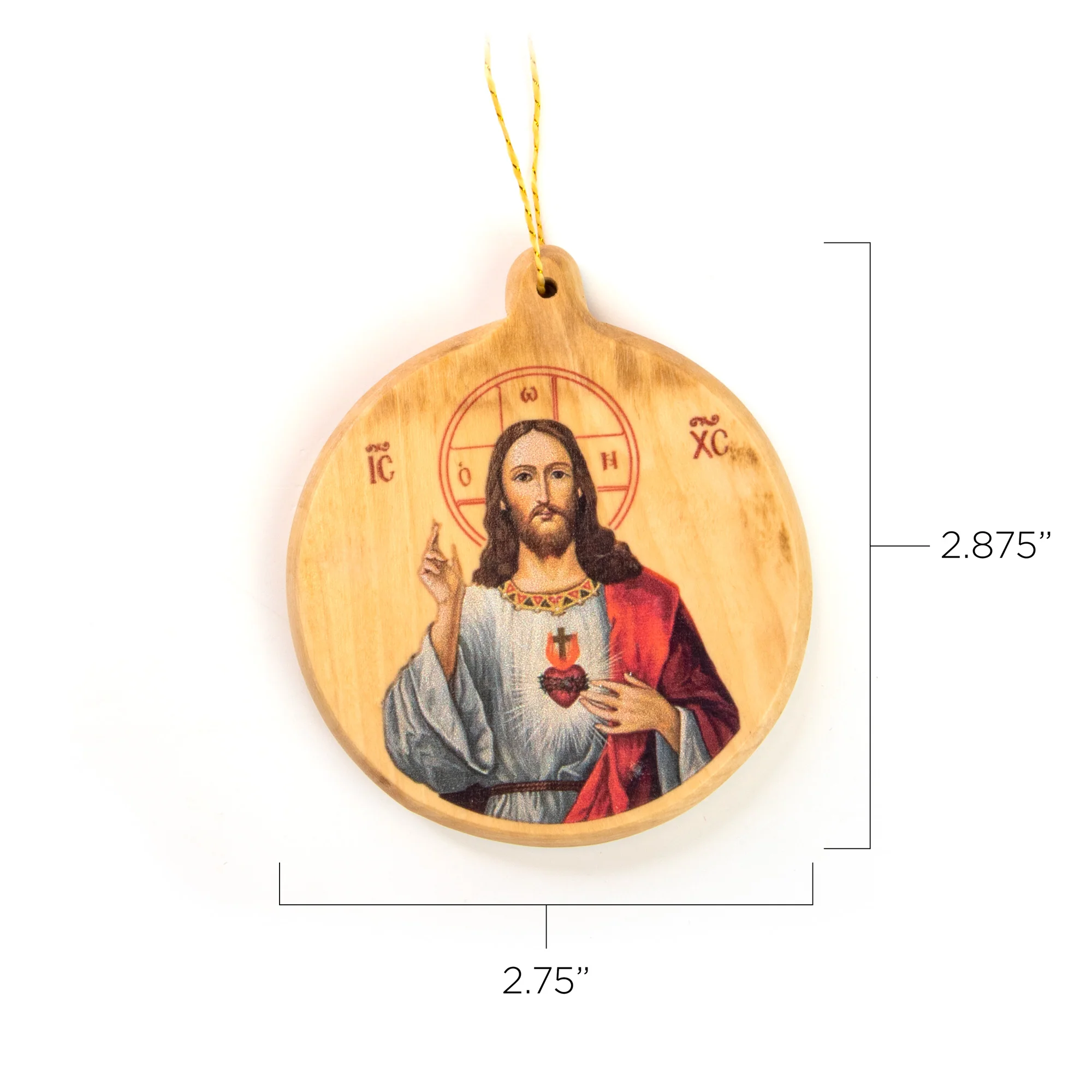 Thick Cut Olive Wood Sacred Heart Ornament - Image 4