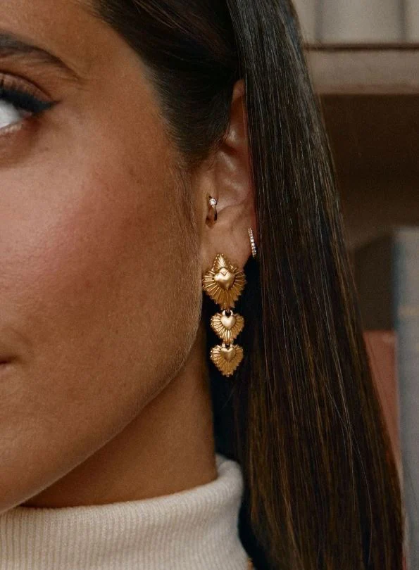 Three Hearts Adjustable Gold Earrings