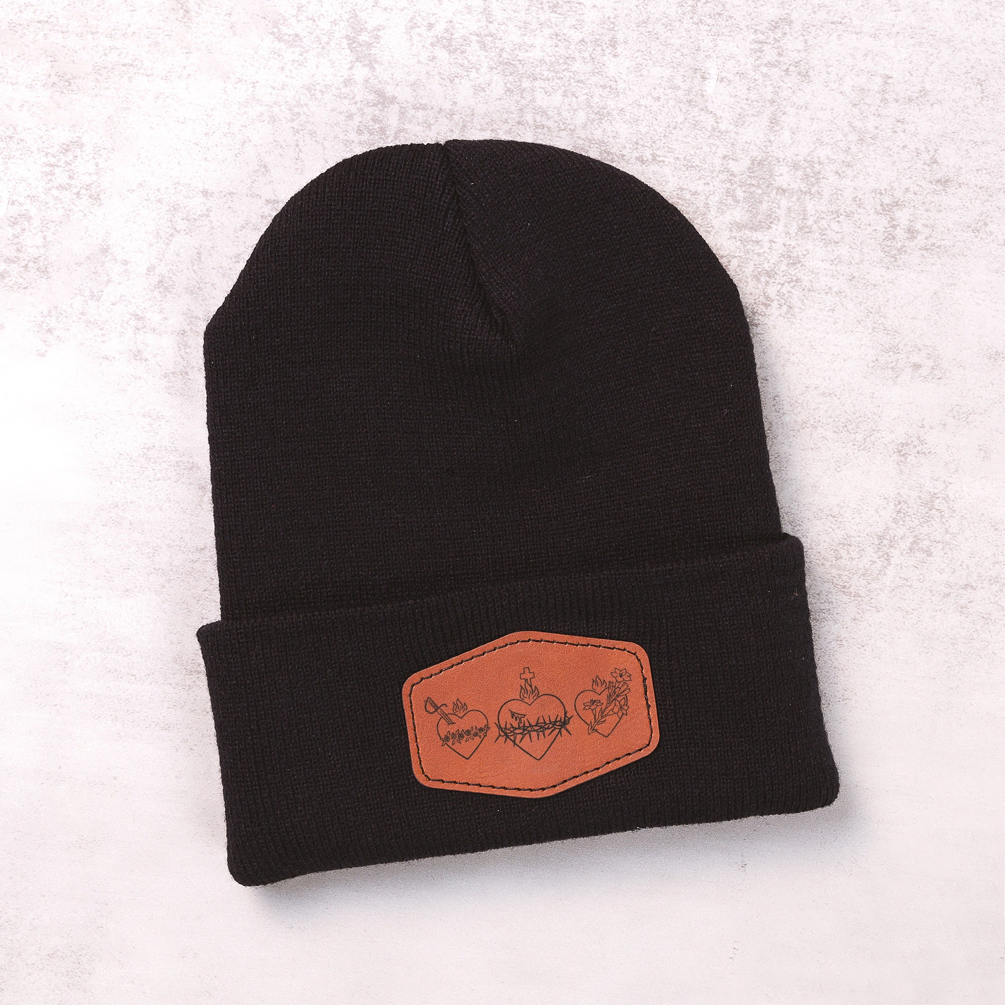 Three Hearts Leather Patch Beanie - Image 3