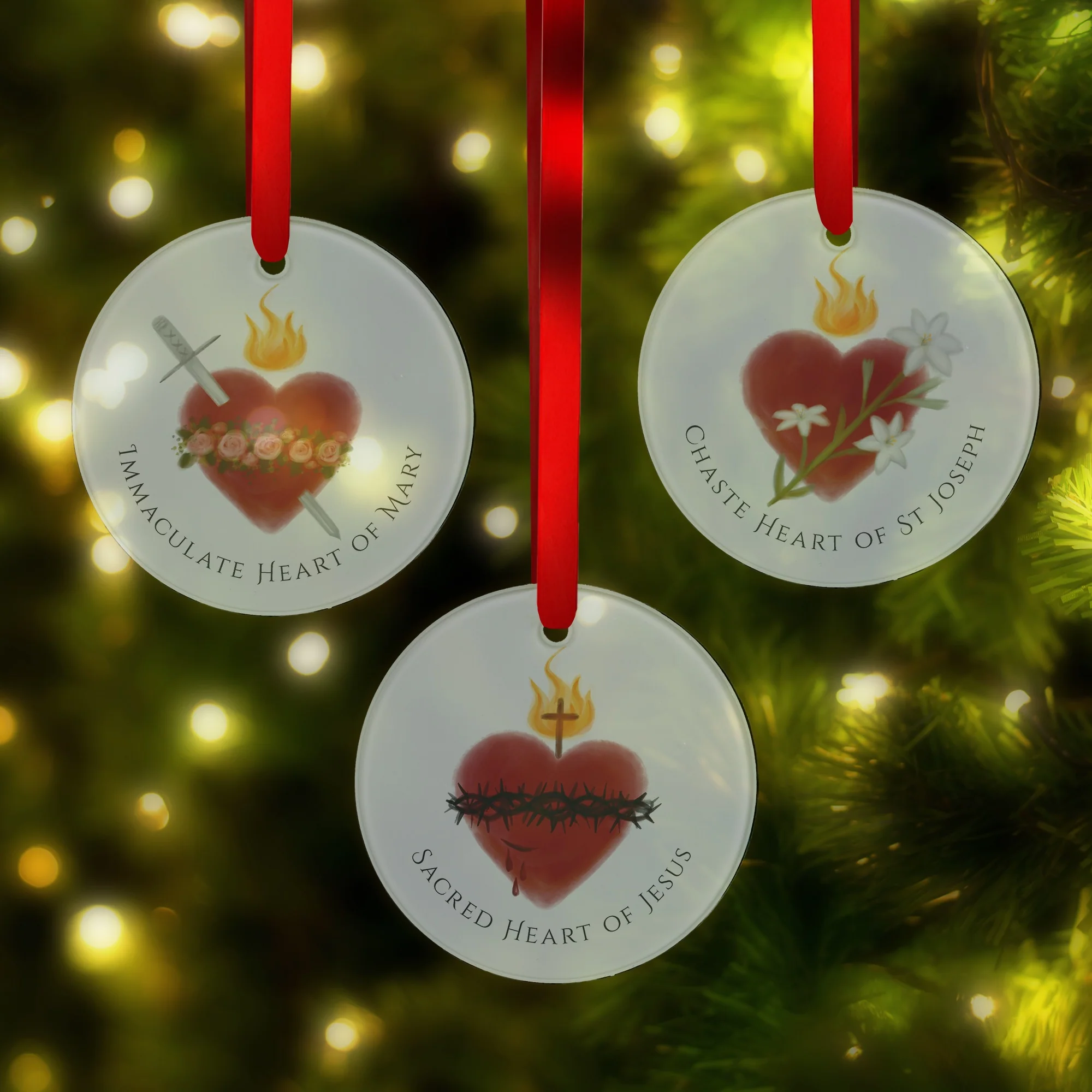 Three Hearts Ornaments - Set of 3