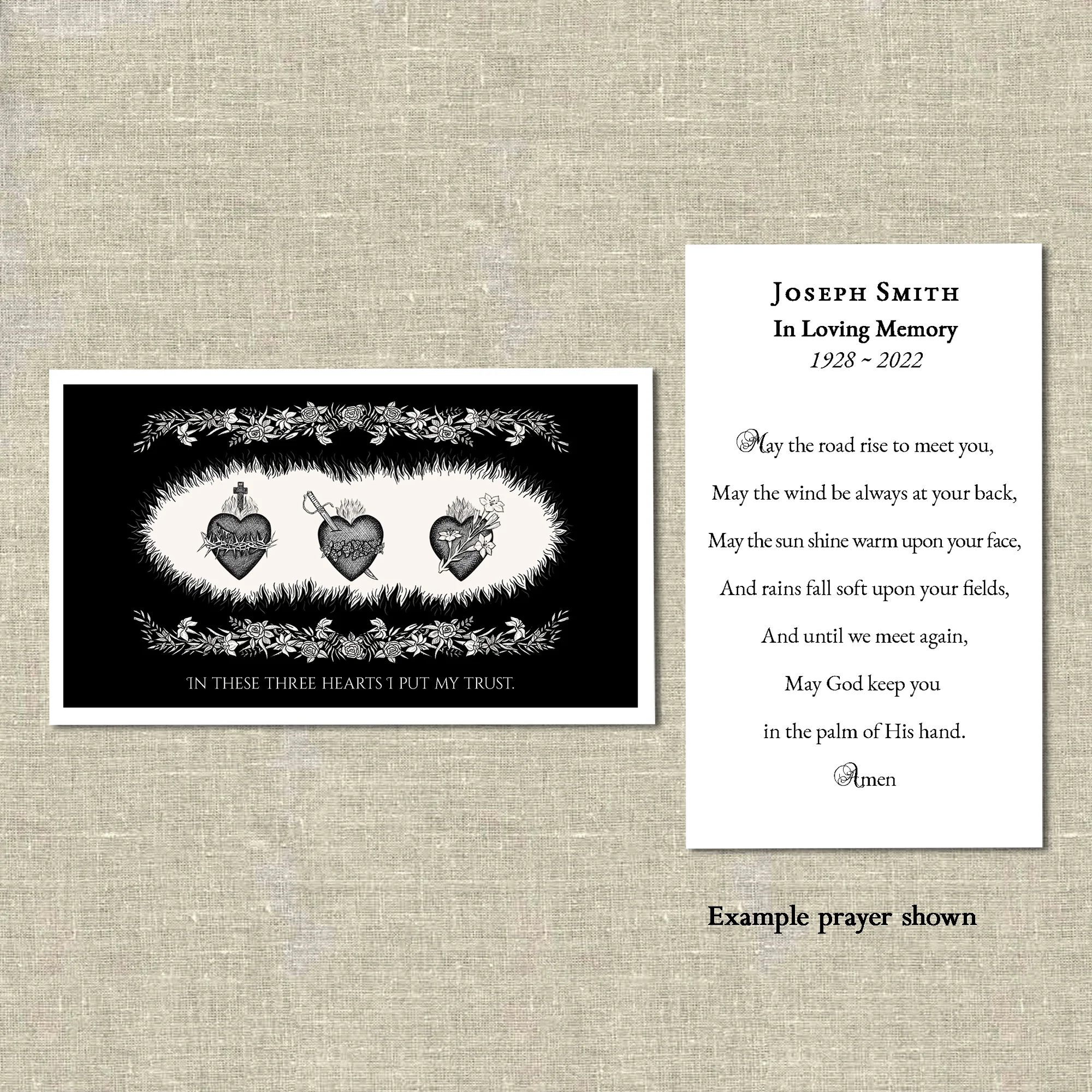 Laminated Three Hearts Personalized Prayer Card