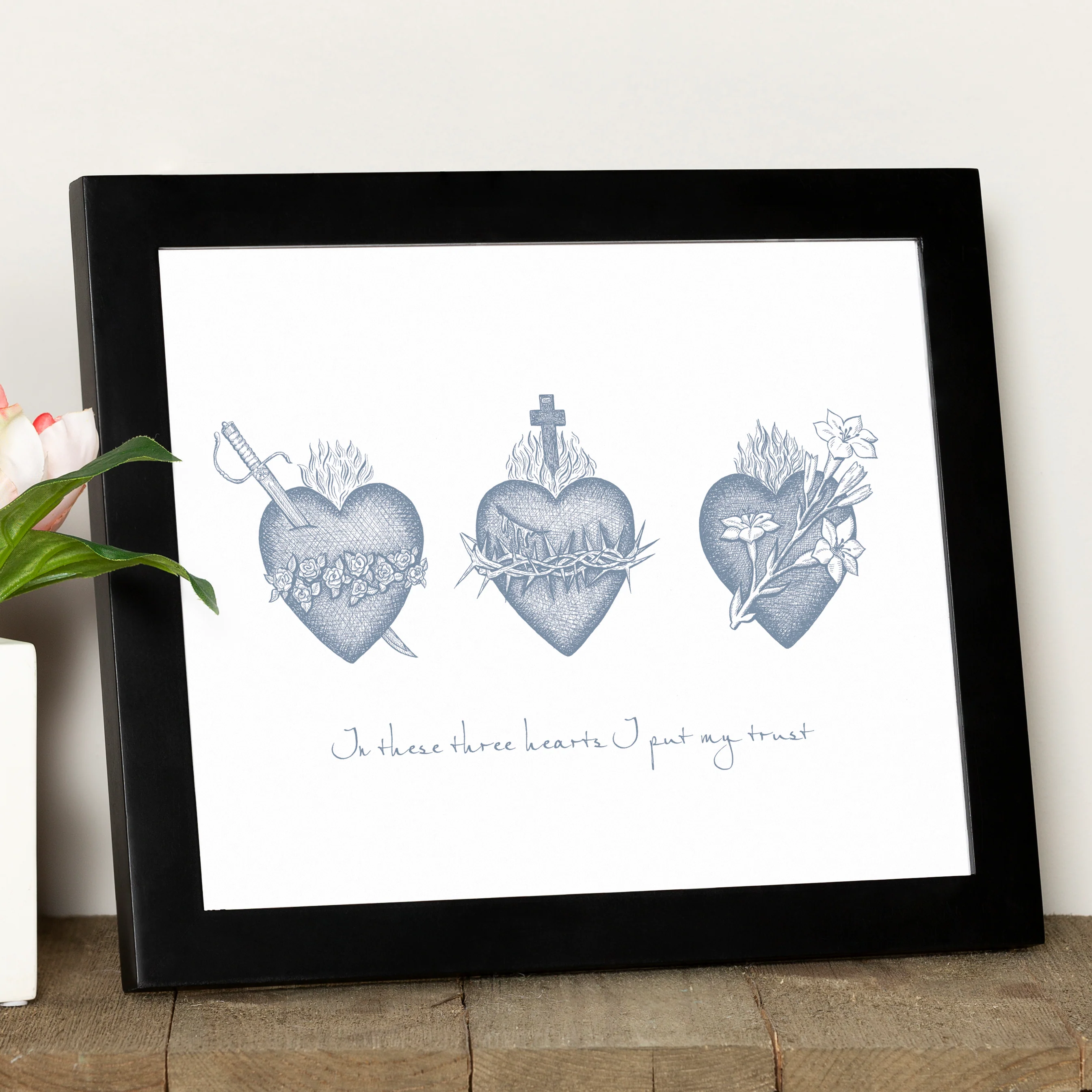 Three Hearts Vintage Print