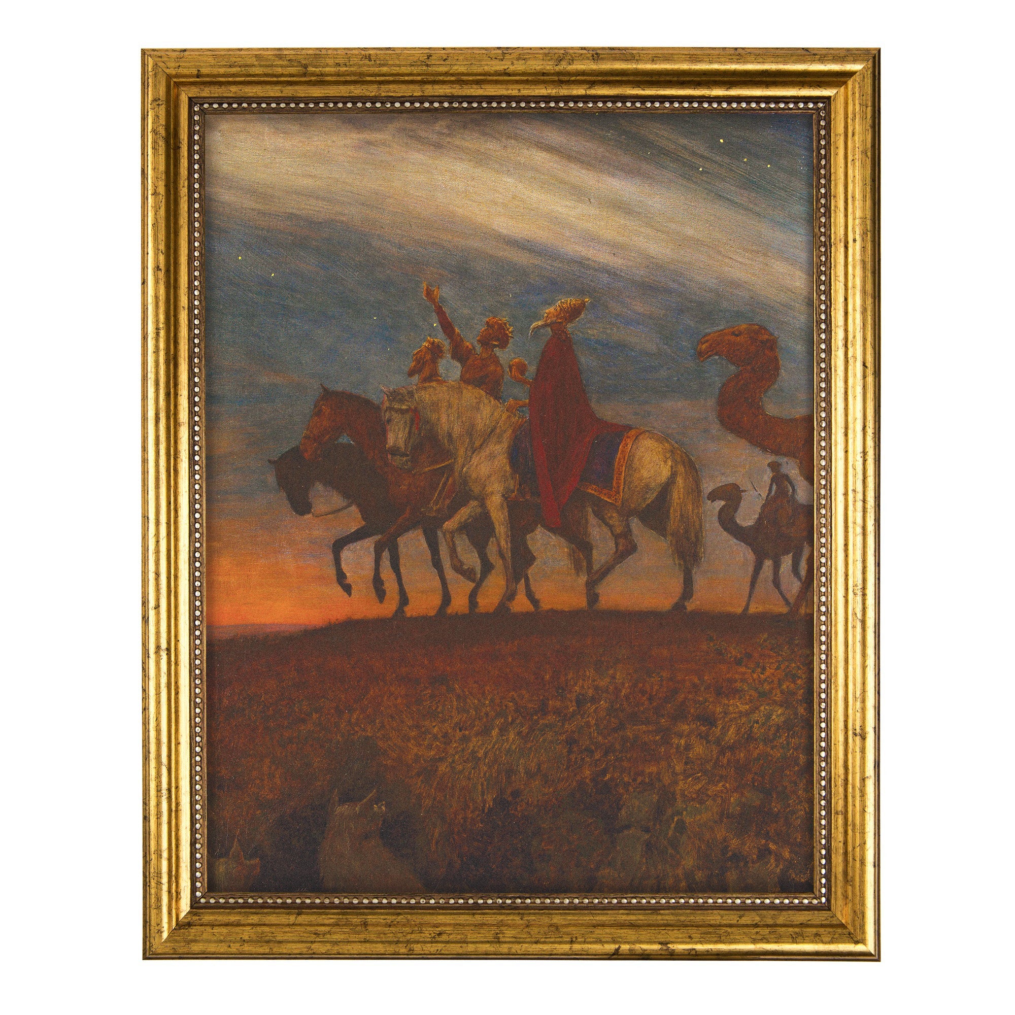 Three Magi On The Way To Bethlehem Antique Gold Framed Print - 8" x 10"