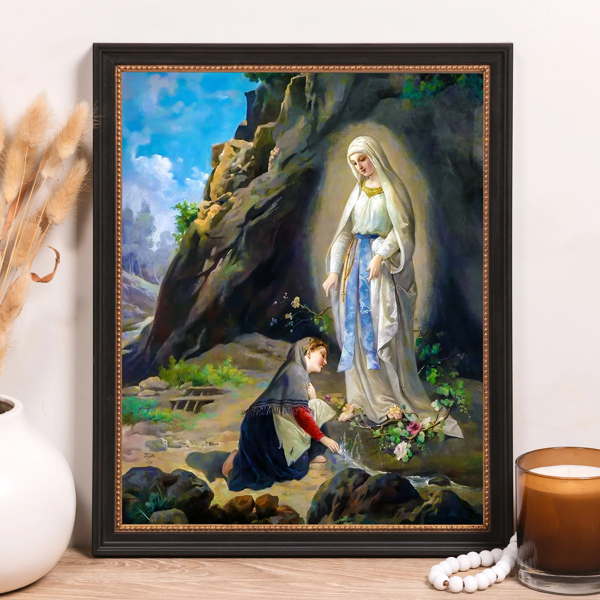 Tojetti's Our Lady of Lourdes Framed Canvas - Sacred Classics Collection - Image 10